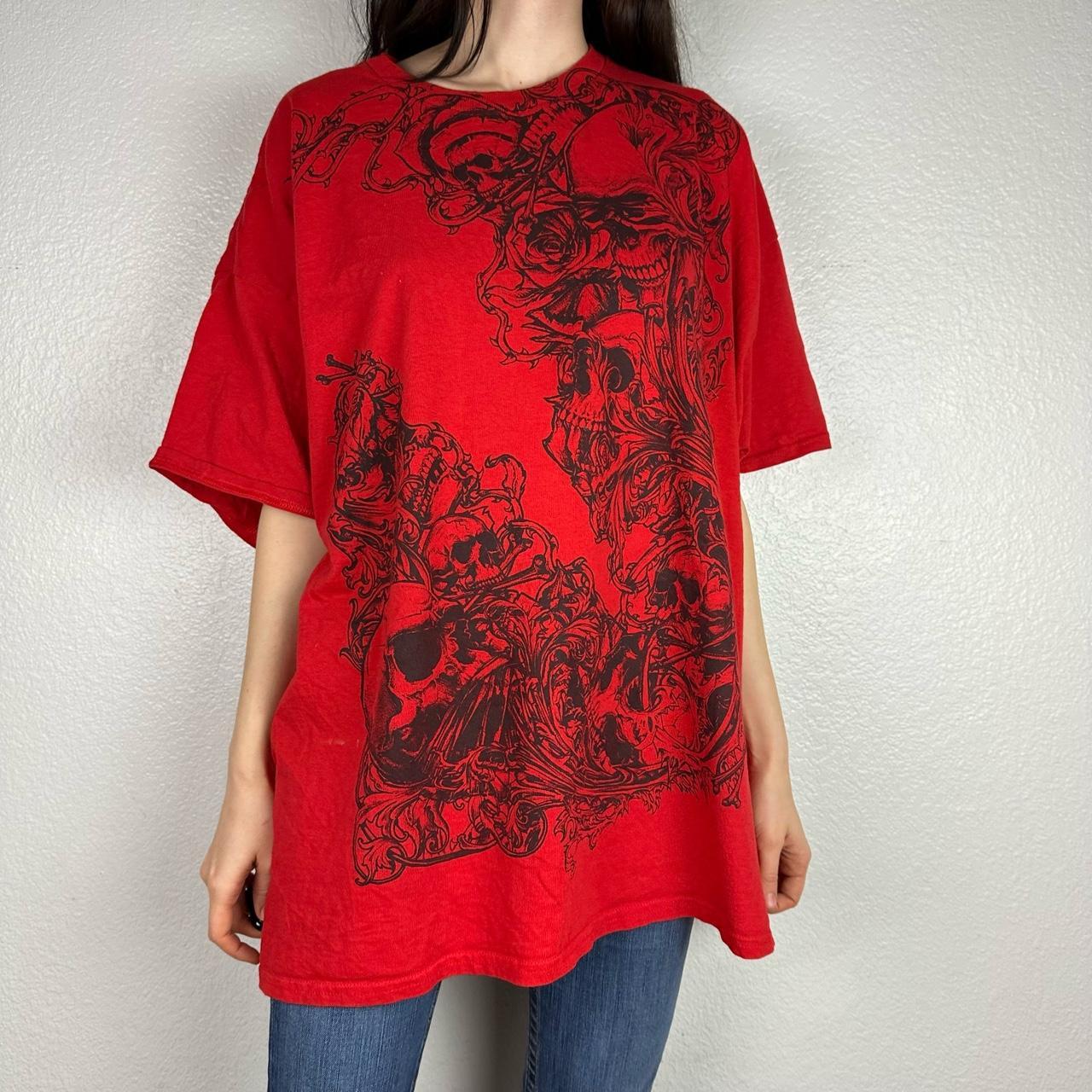 Red vintage y2k mall goth skull t-shirt Fits like... - Depop