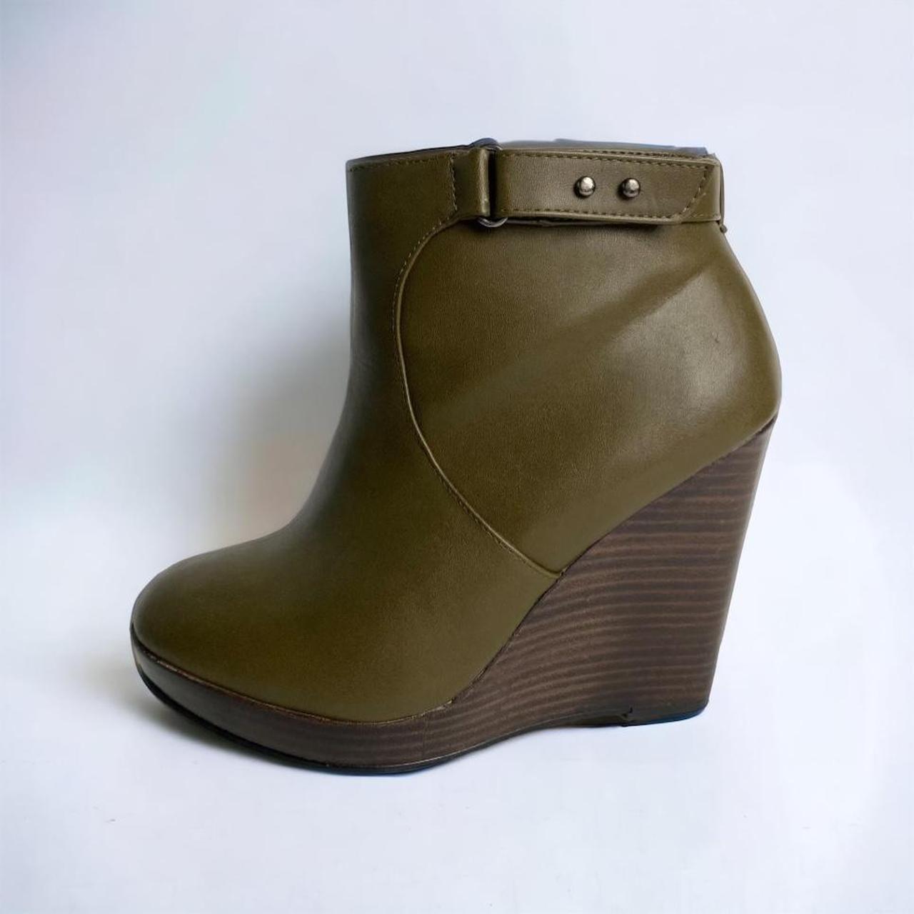 Olive green cheap wedge booties