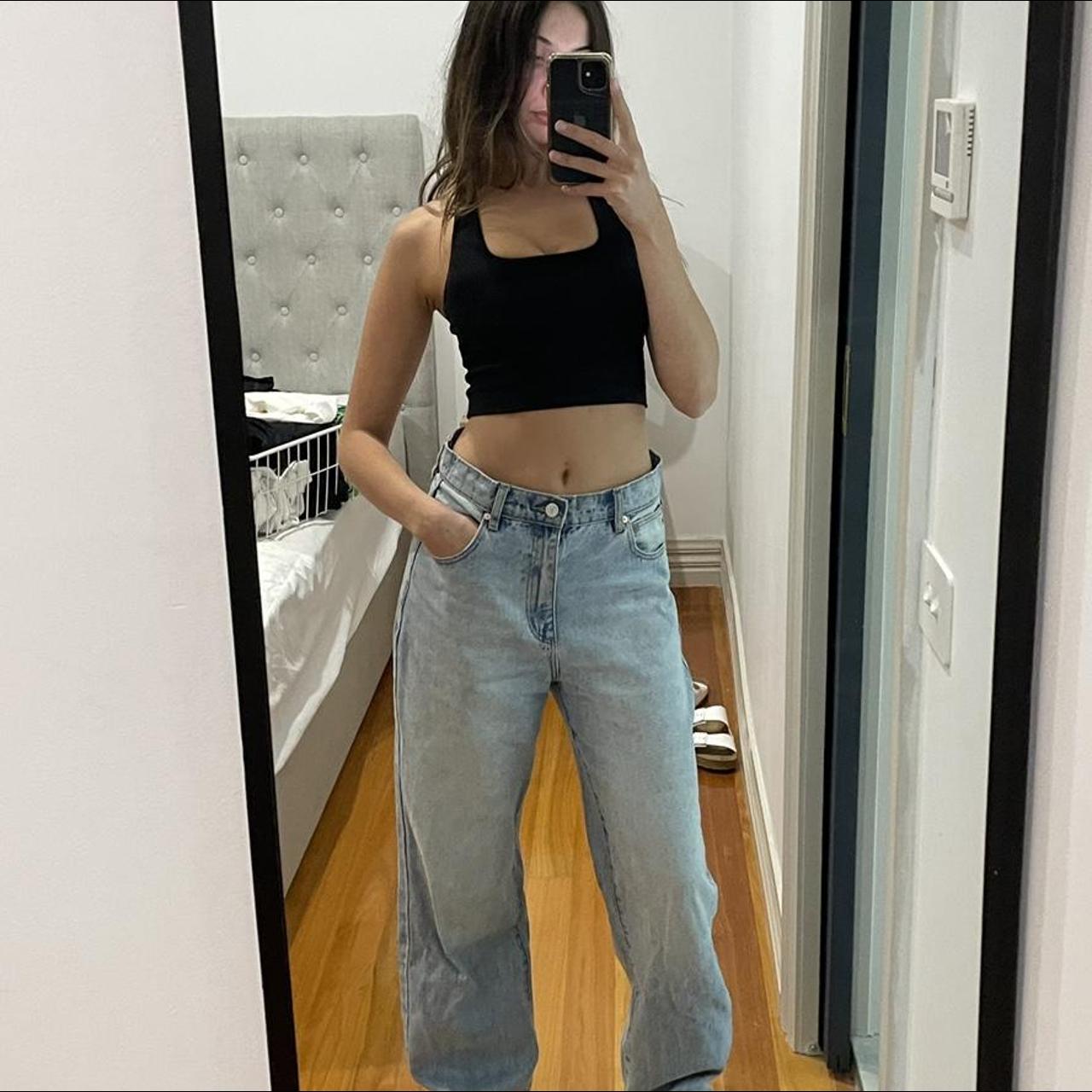 Women's White and Blue Jeans | Depop