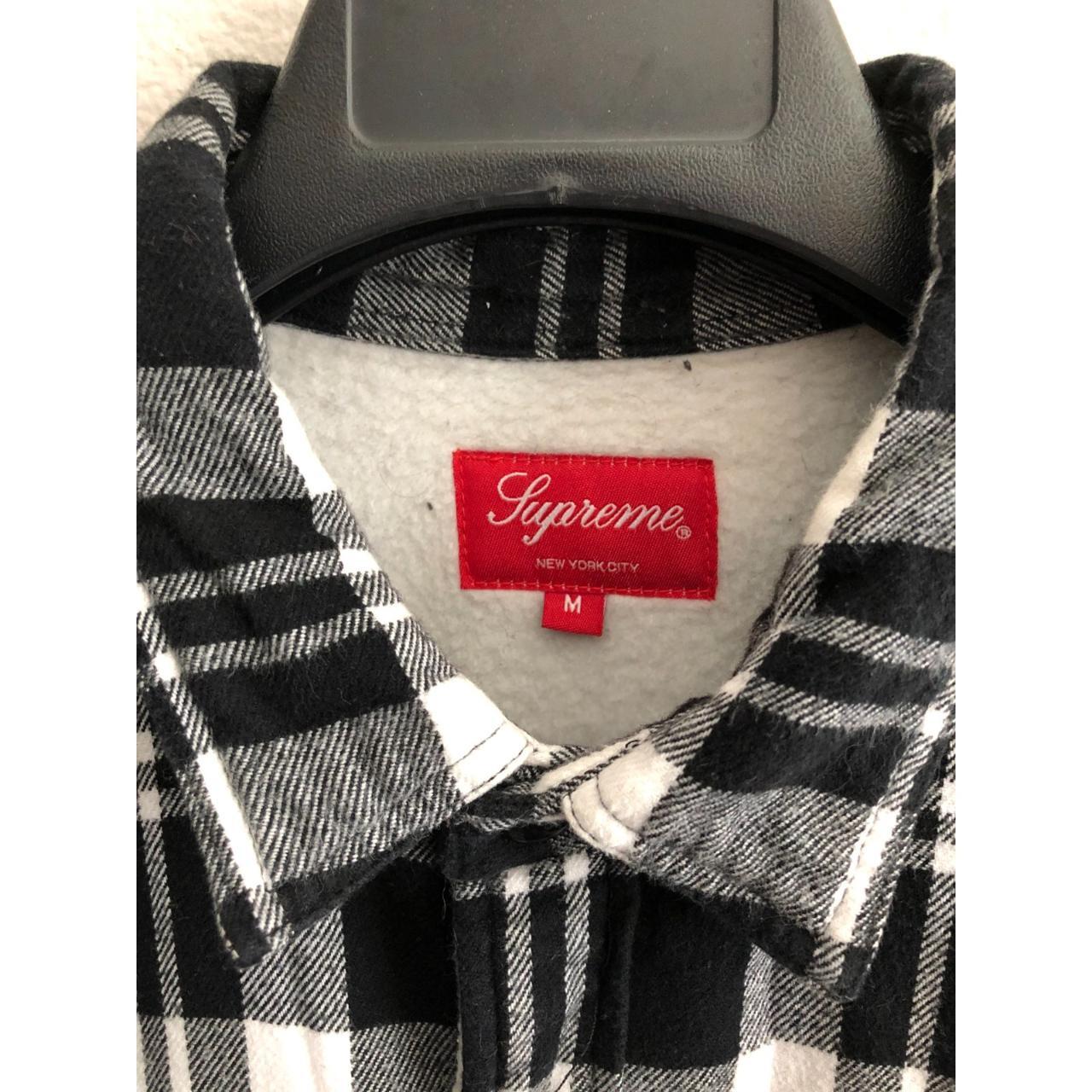 Supreme Sherpa Flannel Jacket Black/White Size... - Depop