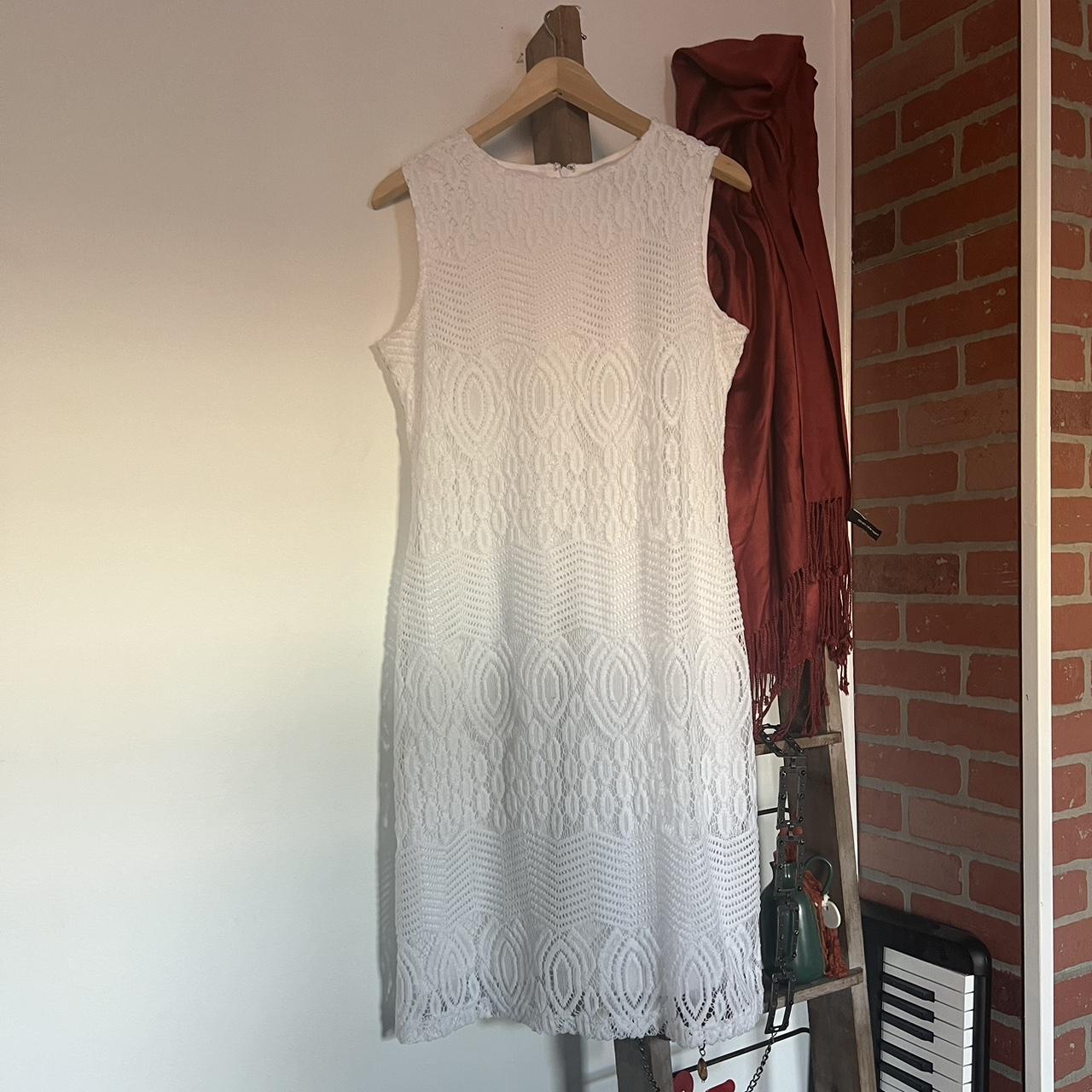 LACE MIDI DRESS White lace midi dress with white... - Depop