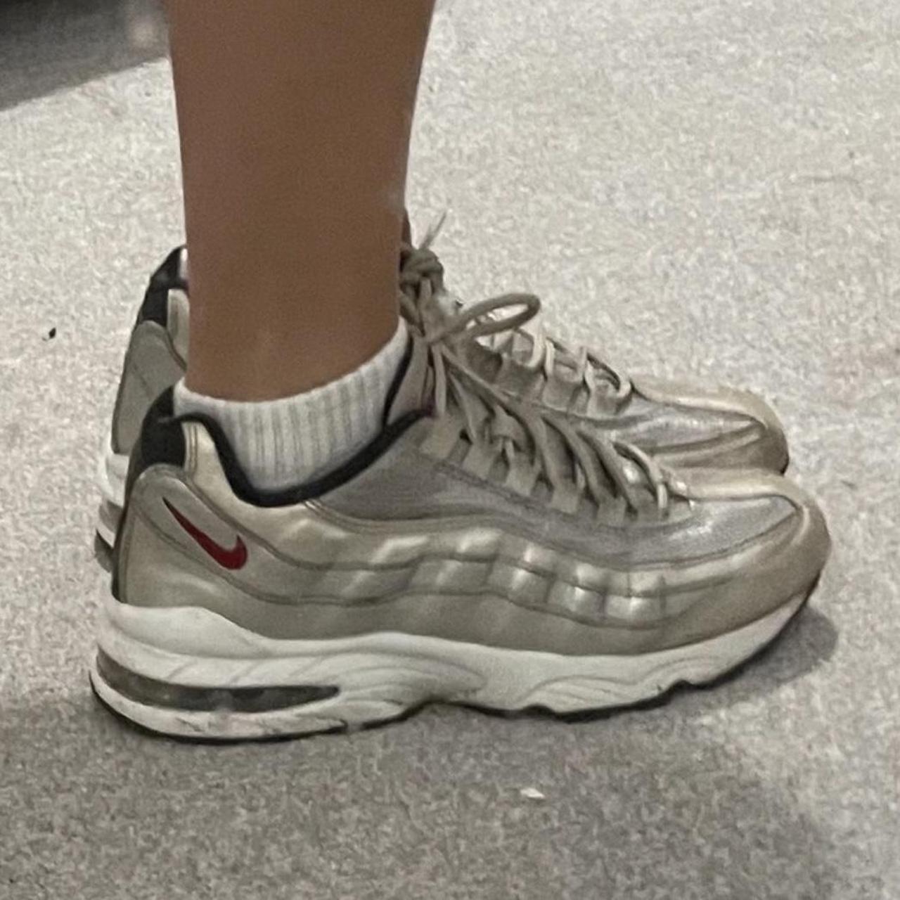 Nike Air Max 95 trainers, silver with red tick,