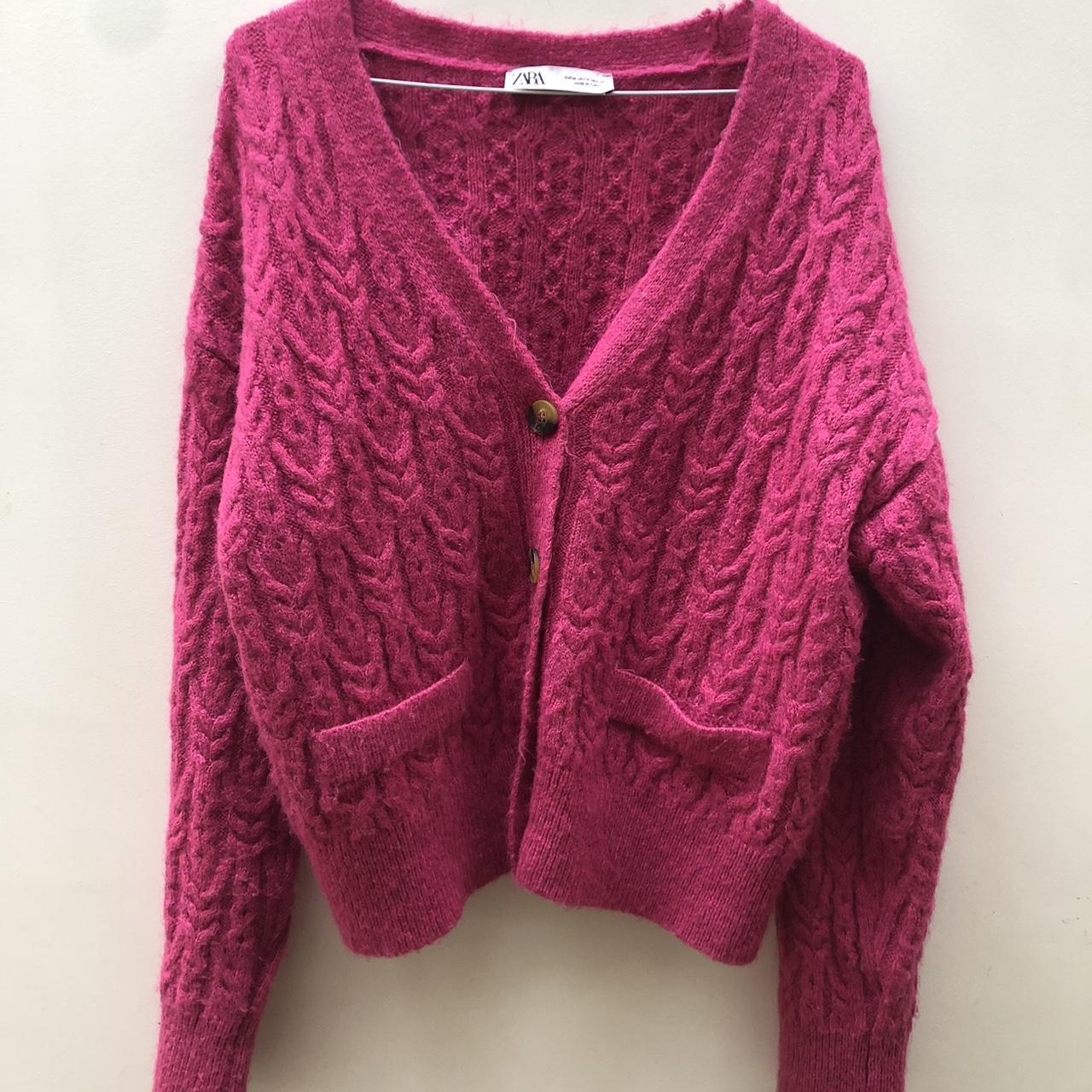 Dark pink Zara cardigan. Tortoise shell buttons and... - Depop