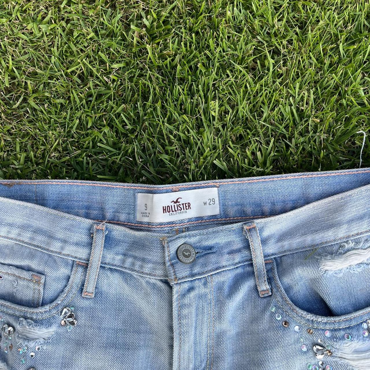 Low rise denim embellished light denim shorts Great... Depop