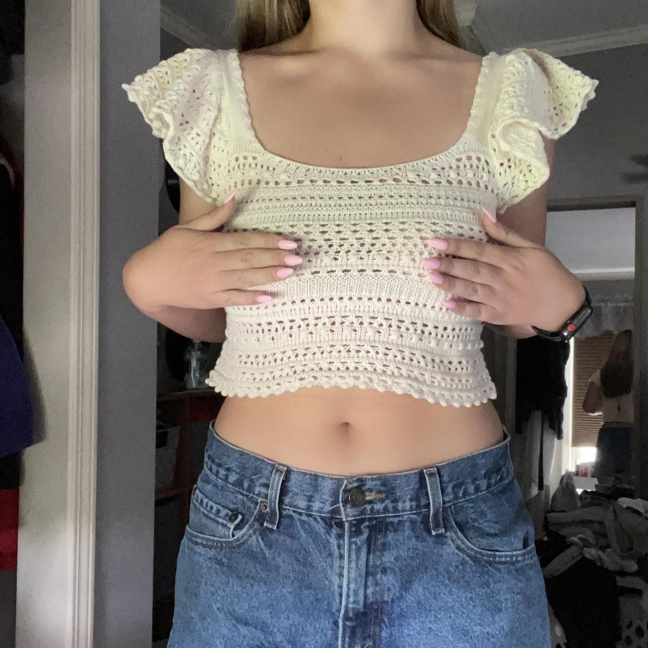 cream knit top new with tags/never worn size xs... - Depop