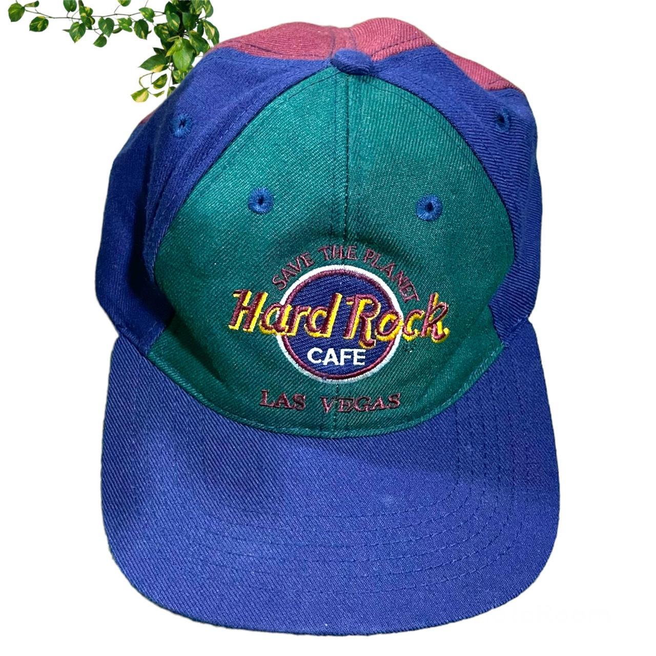 Hard Rock Cafe Men's Navy and Burgundy Hat | Depop