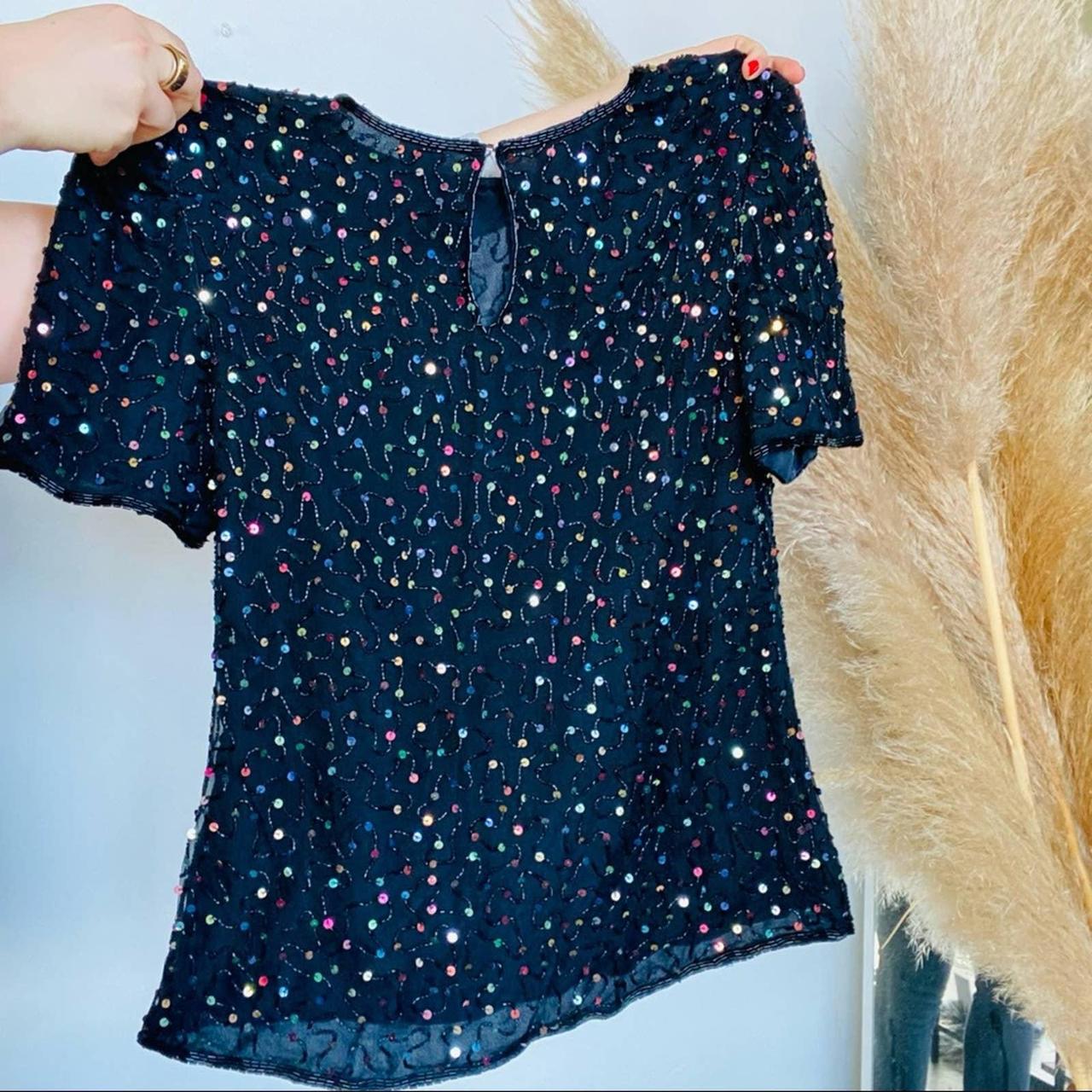 Short sleeve sequin top black multi