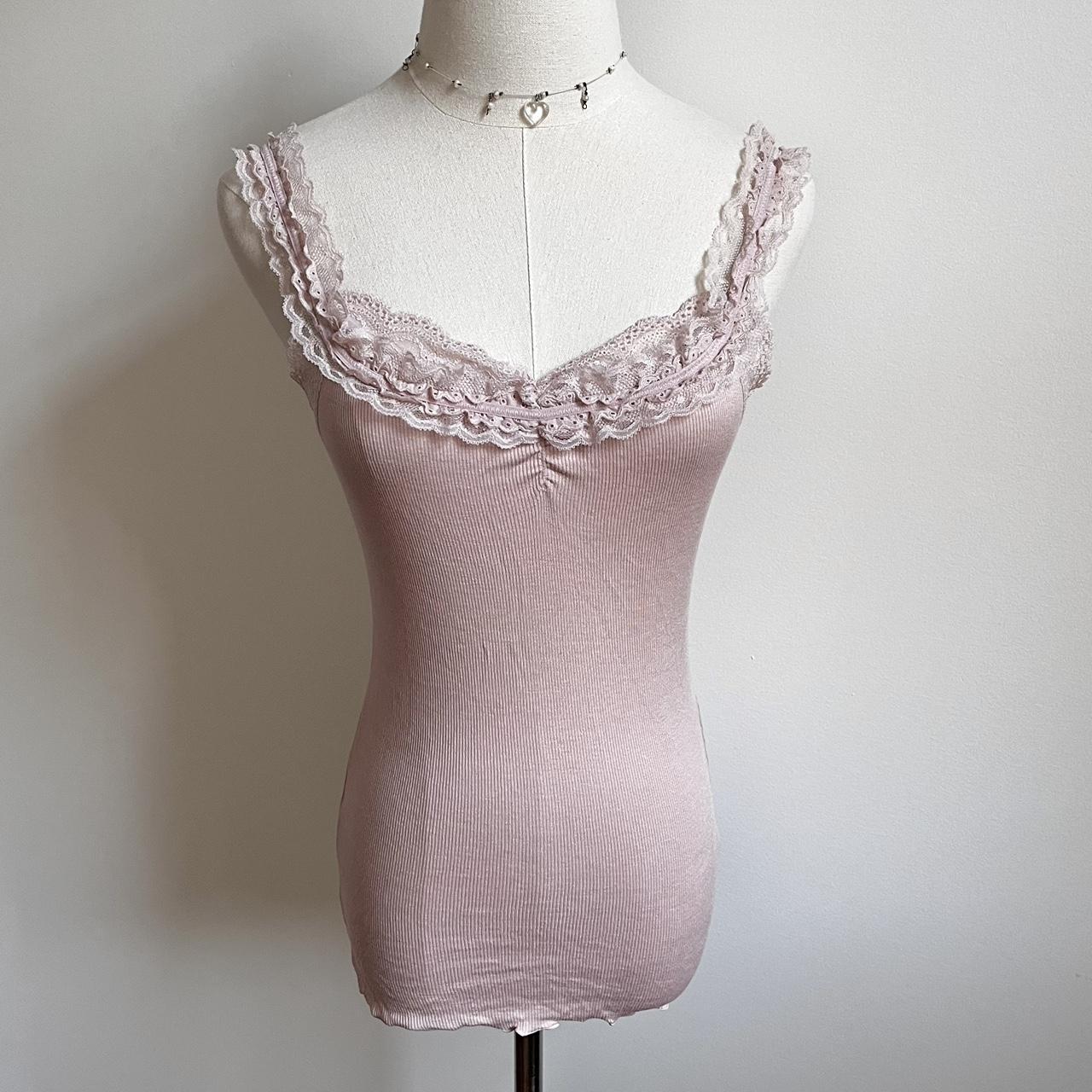 Jill Stuart Pink Ruffled Edge Camisole Tank Top Depop