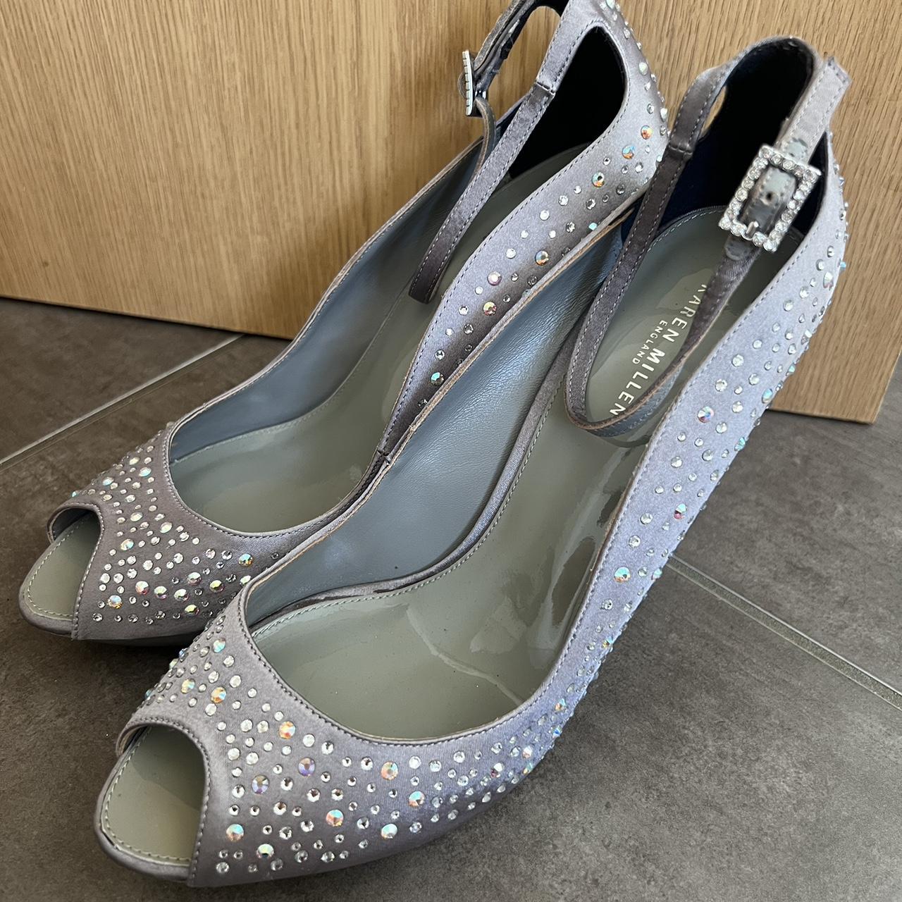 Karen Millen grey diamanté heels size 7 - Depop