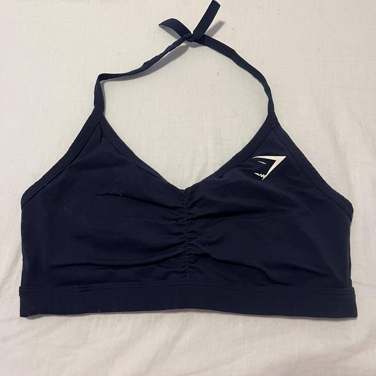 Gymshark navy scrunch bra Tied it to make it open... Depop