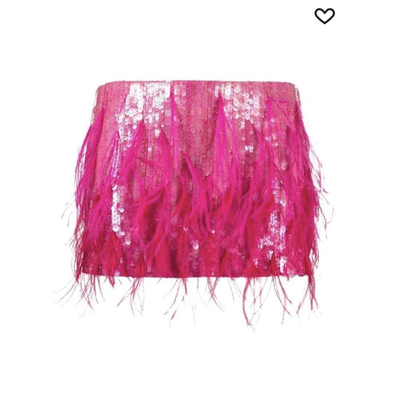 Retrofete pink feather mini skirt. Soo cute wore... - Depop