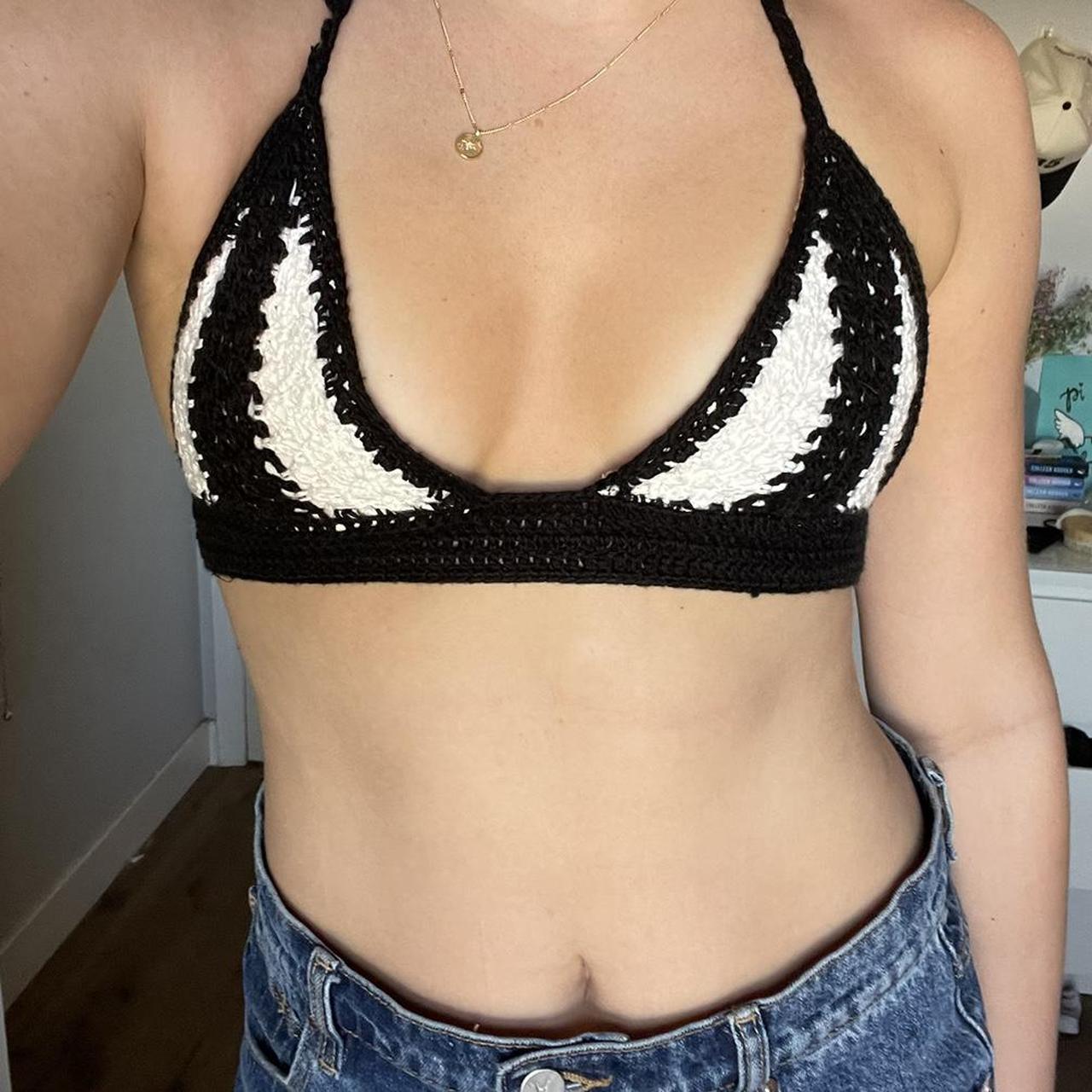 forever 21 crochet top forever 21 black and white Depop