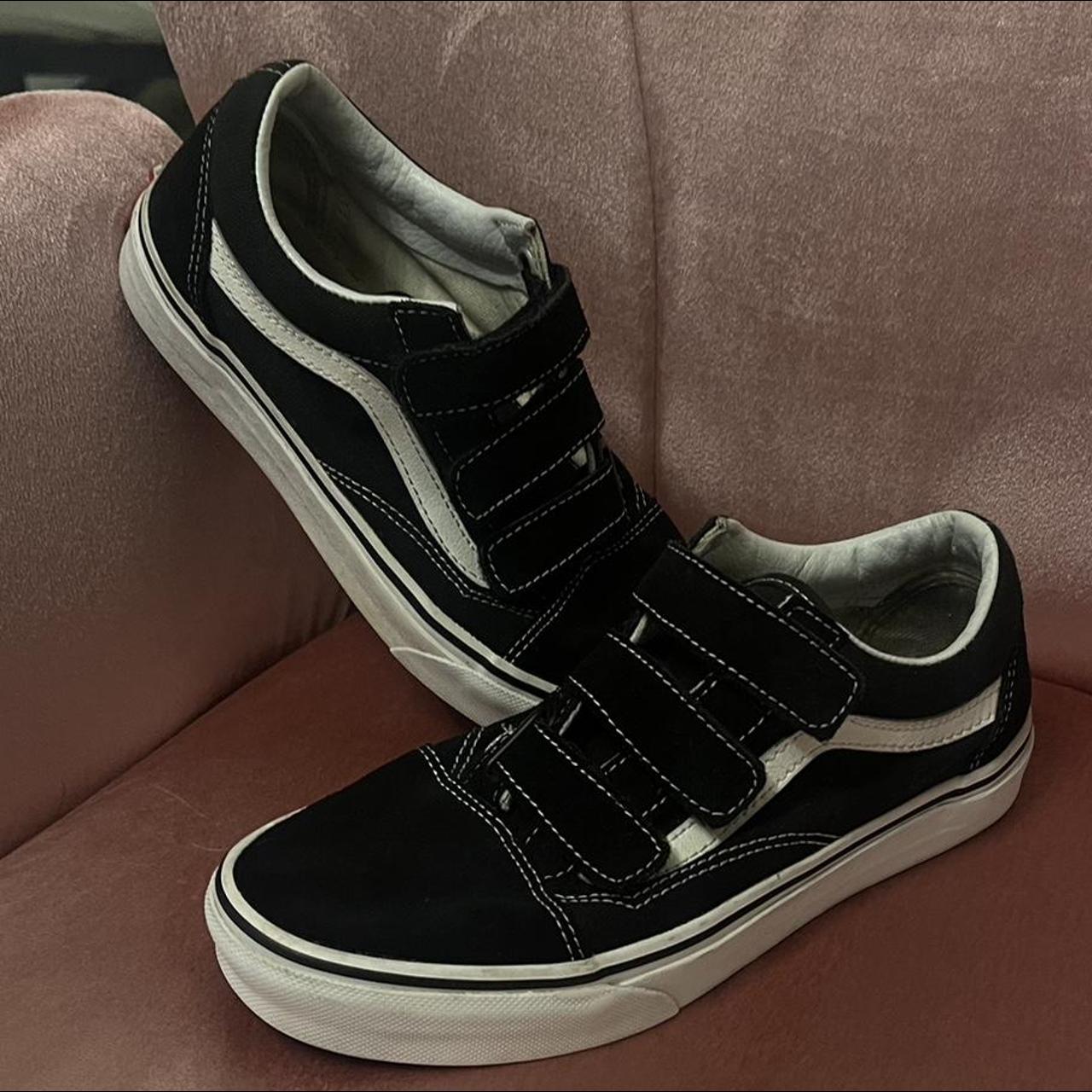 Black & White Velcro Vans Sneakers- Womans Size 6 -... - Depop