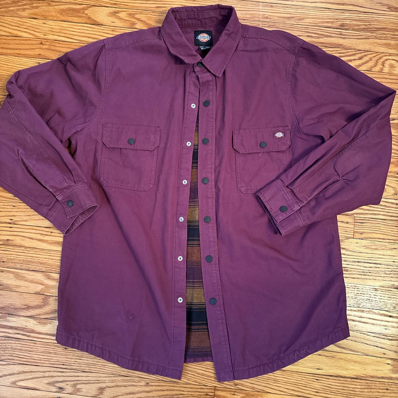 Purple Dickies XL canvas shirt/jacket, flannel lined! - Depop