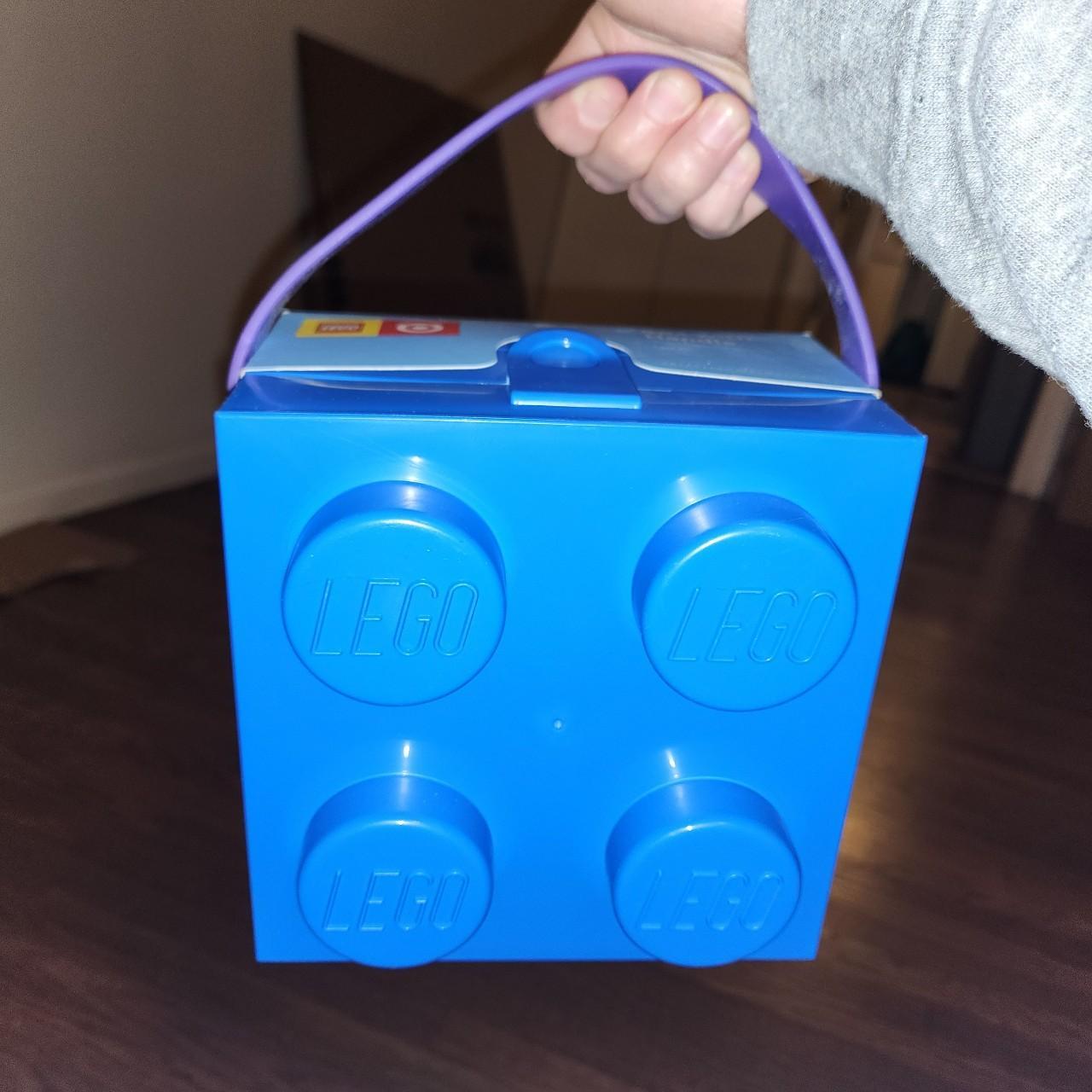 Plastic lego box purse, blue with purple handle. New... Depop