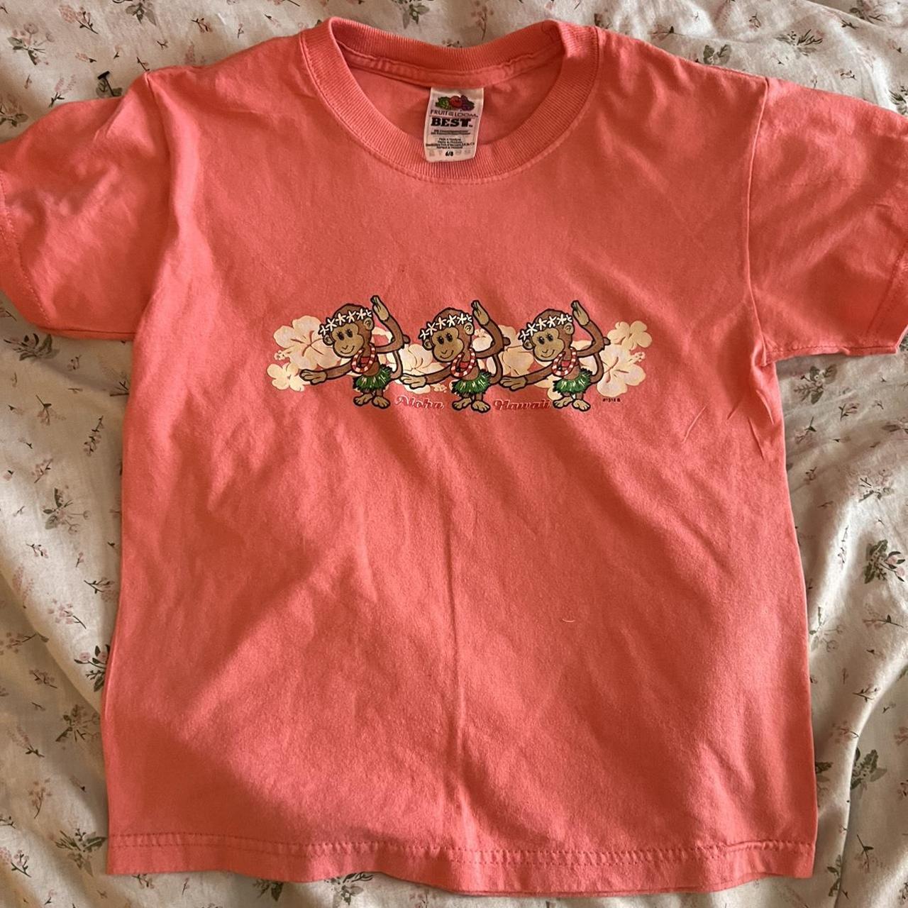 Coral pink Hawaii baby tee with monkey and flower... Depop