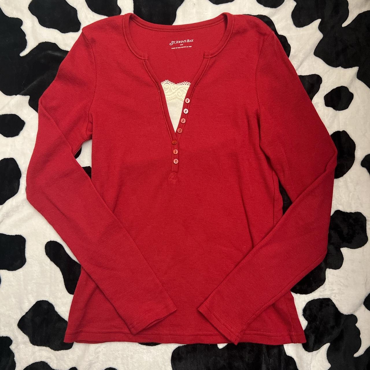 Women's Red and White Blouse | Depop