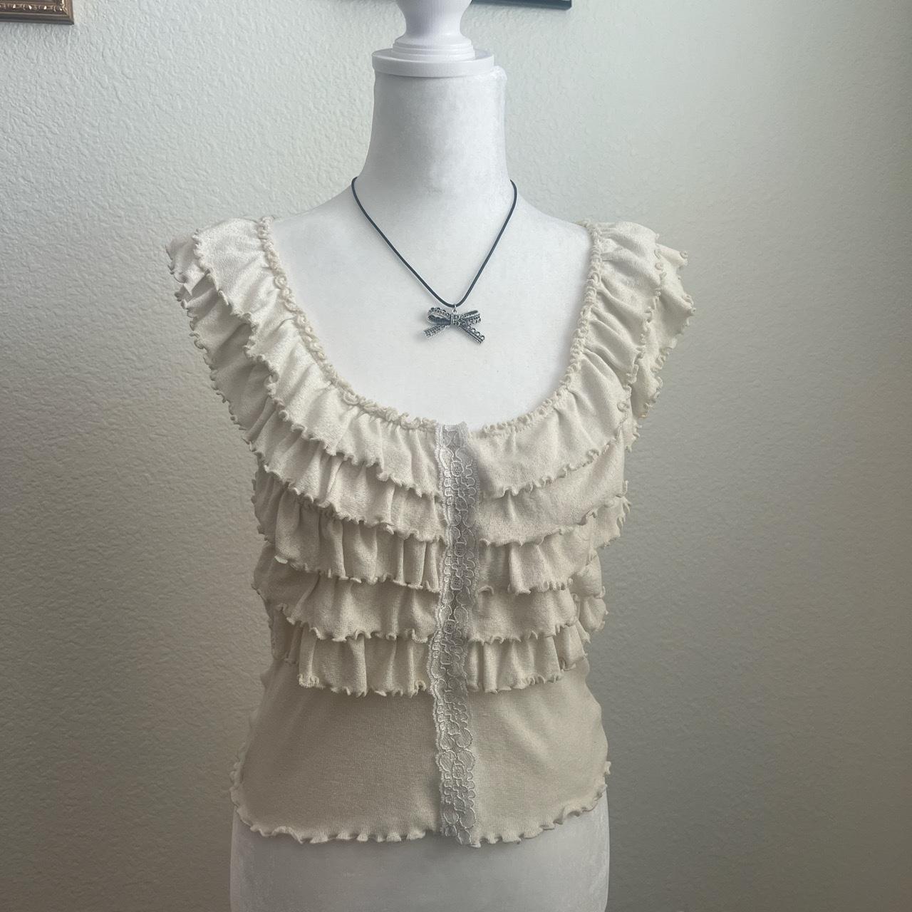 Y2k Coquette Ruffled Top Gorgeous Cream Color Depop