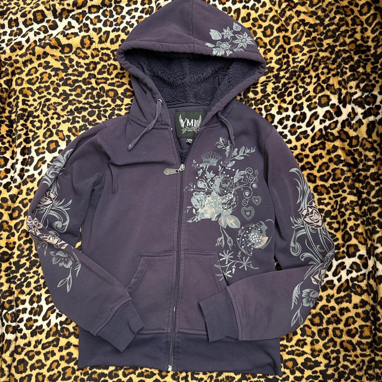 y2k mall goth graphic hoodie 🤍bedazzled on front... - Depop