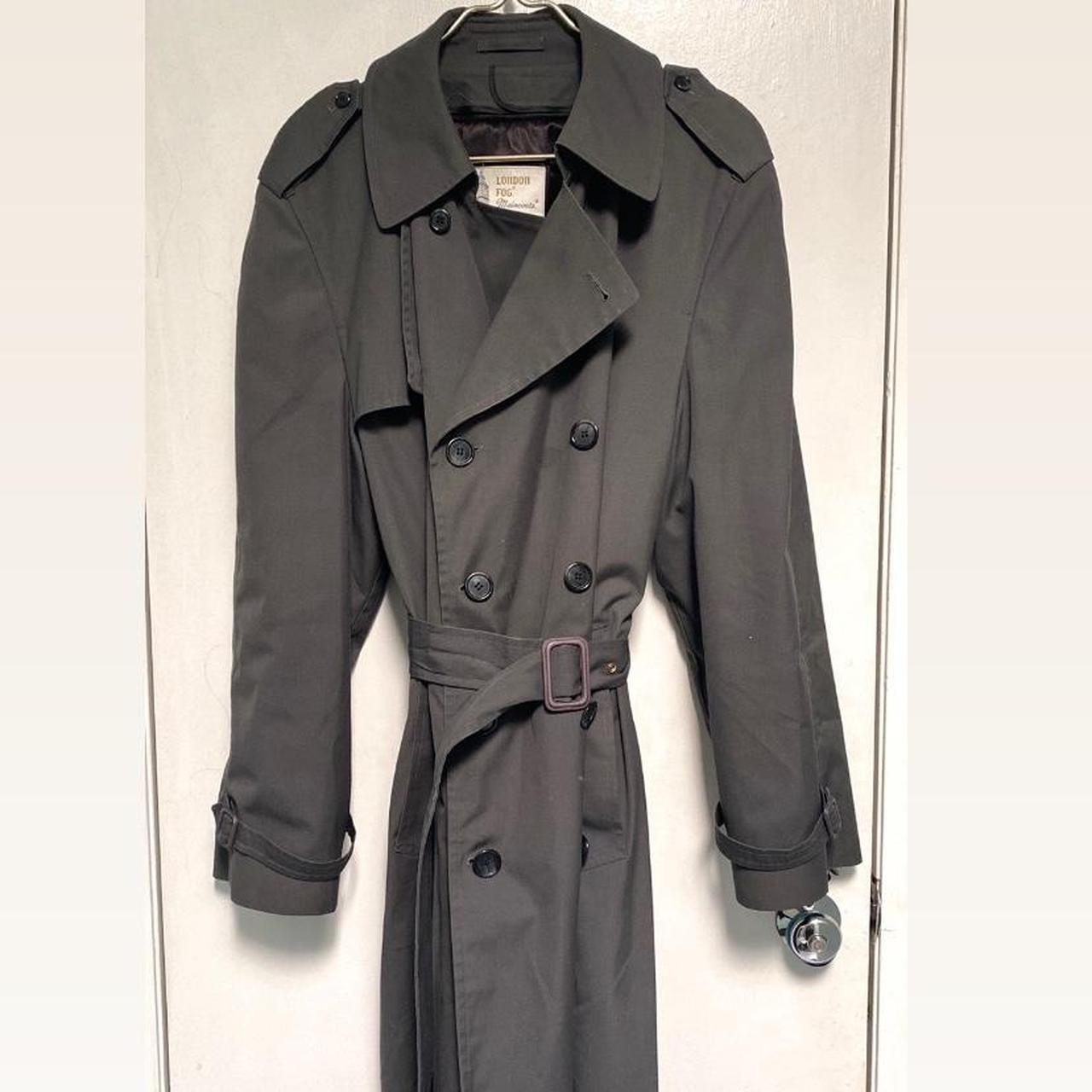 Large London Fog Grey Trench coat With Buckle Silk... - Depop