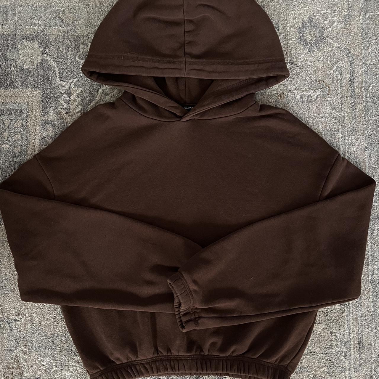 Zaras Brown cropped hoodie. Scrunched crop hoodie.... - Depop