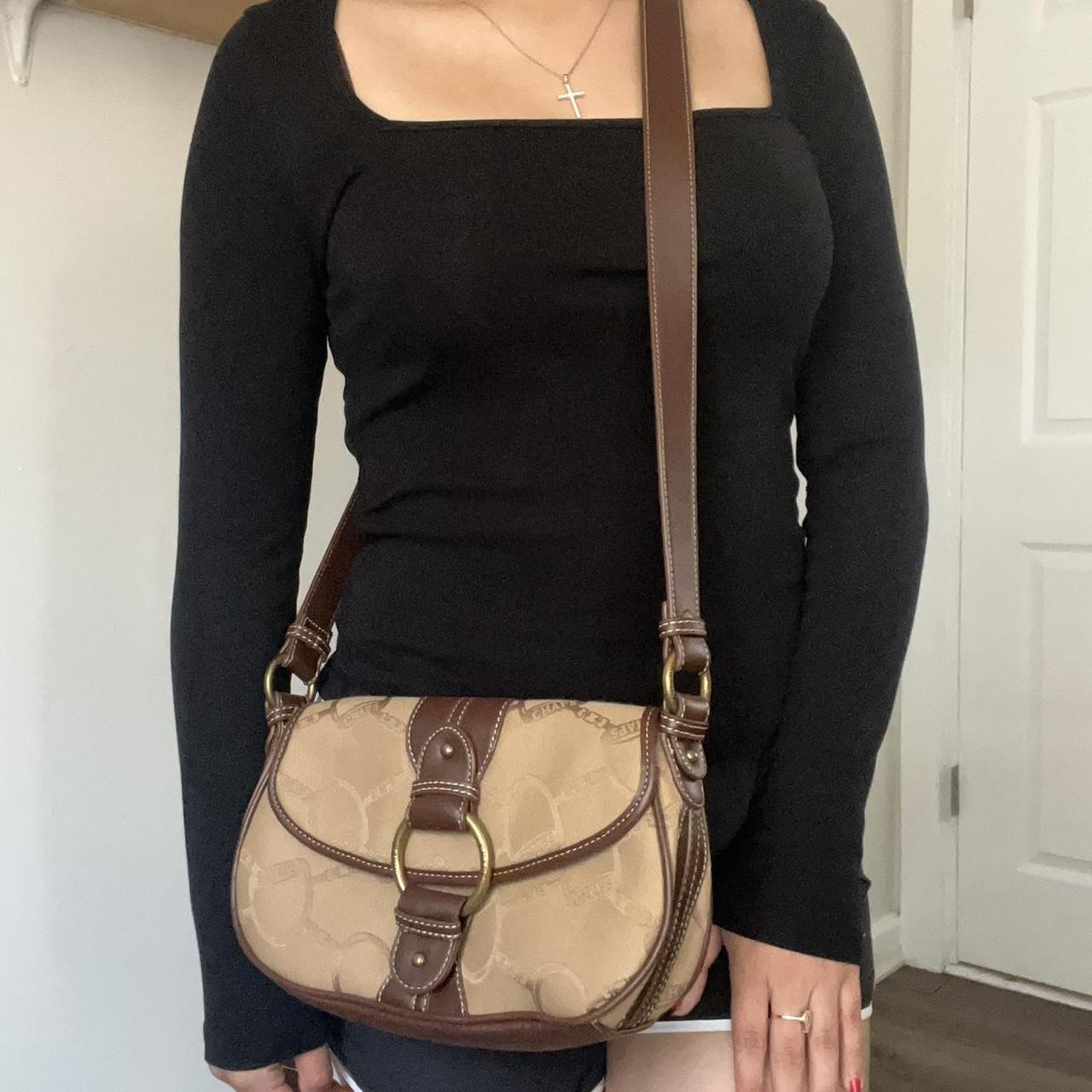 vintage brown tan crossbody leather purse in... - Depop