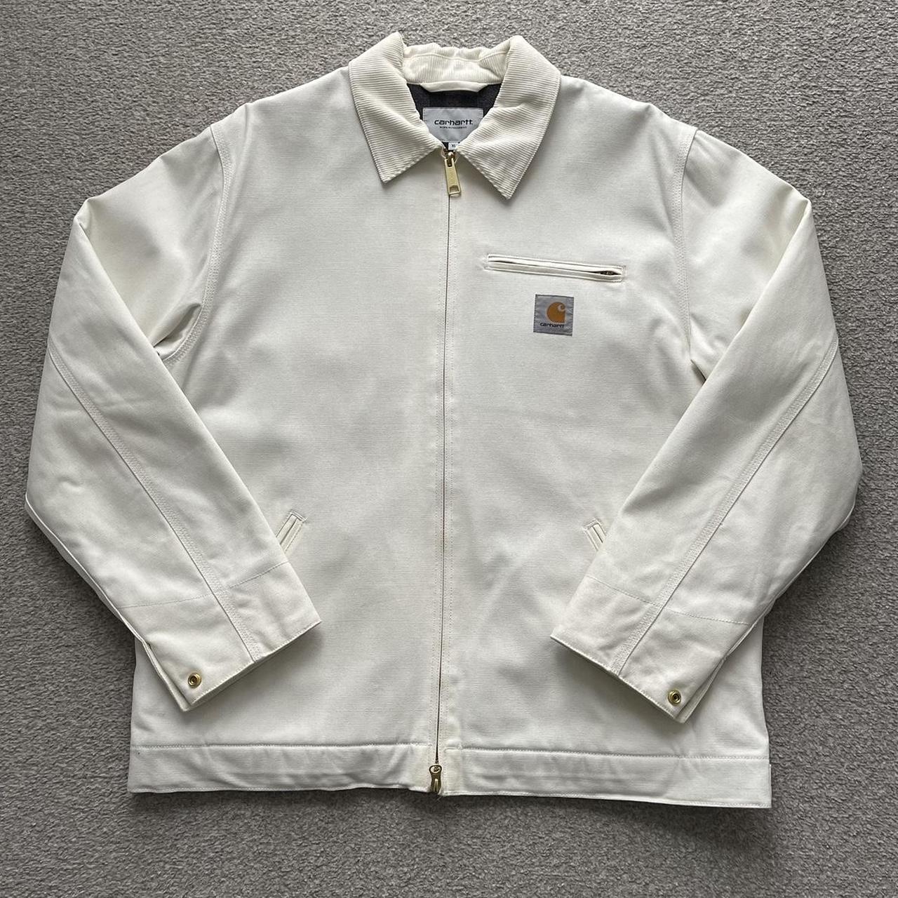 Carhartt OG Detroit Jacket White with white square... - Depop