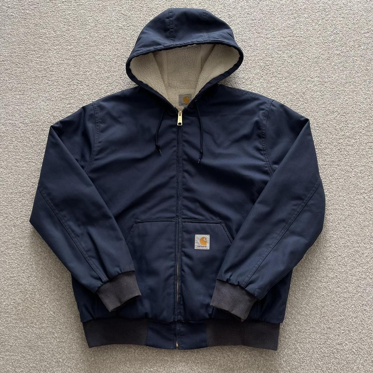 Carhartt hooded OG Active Jacket Navy White square... - Depop