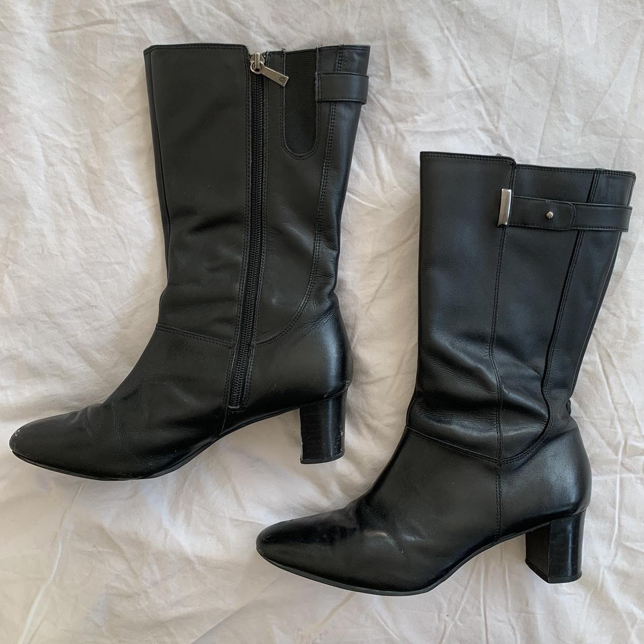 gorgeous mid-calf black leather boots 👢 👢👢 a... - Depop