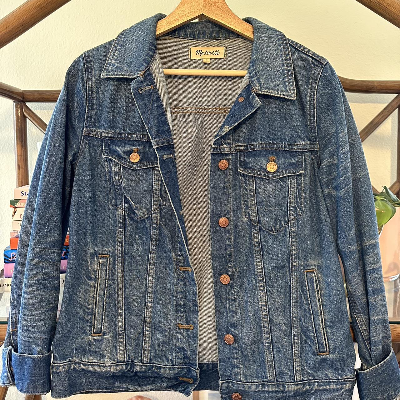 pre-loved madewell women’s denim jacket size medium.... - Depop