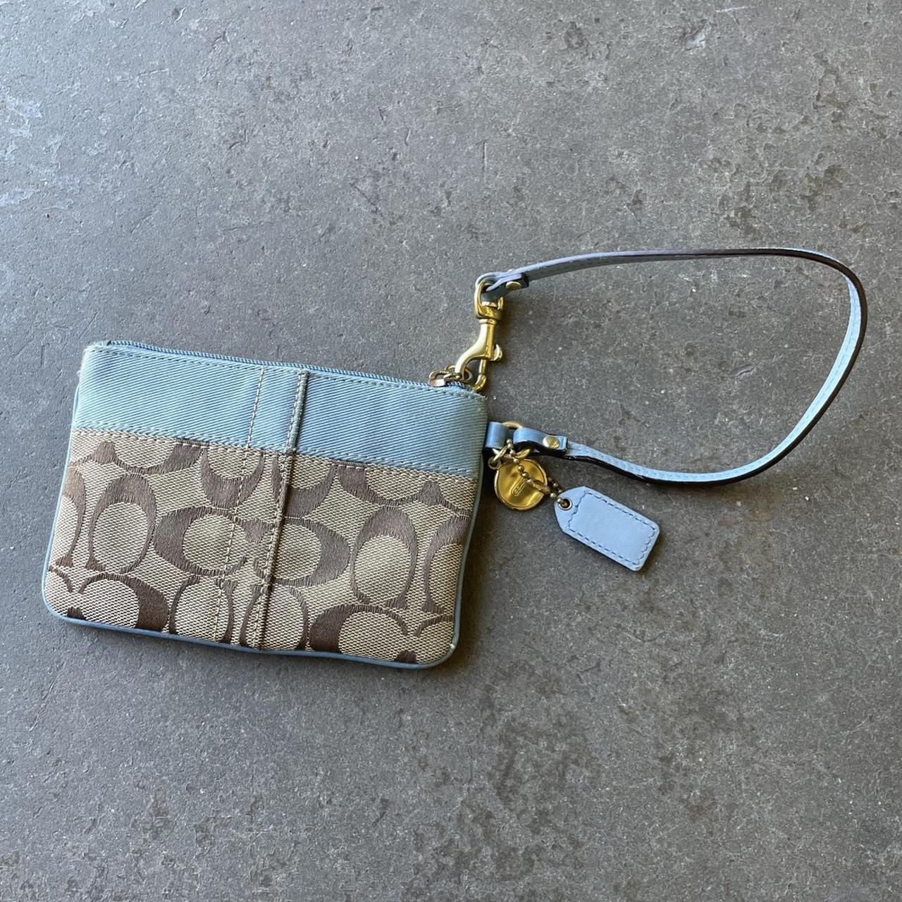 Vintage Coach Wristlet. Two pockets: one with clasp; - Depop