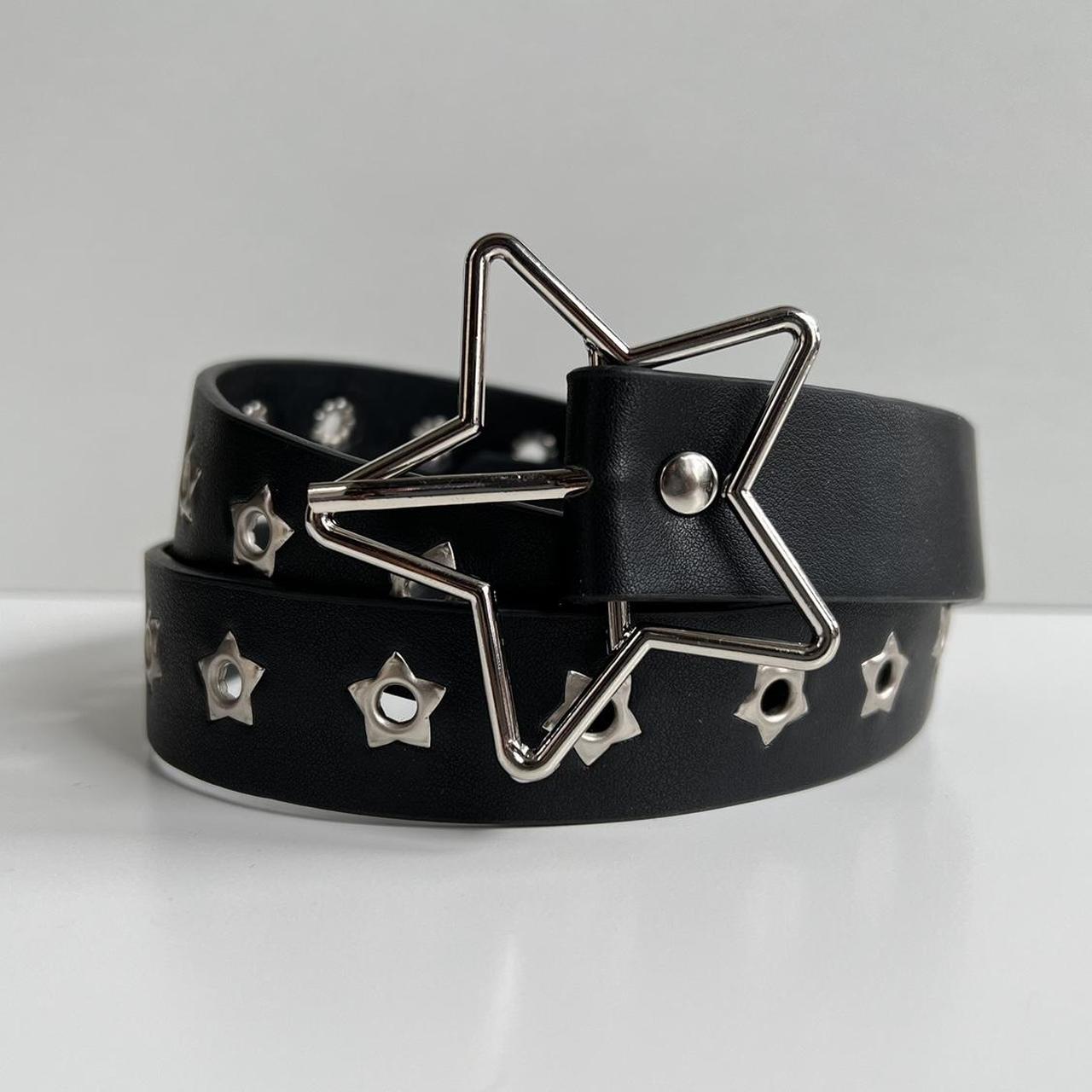 y2k 2000s star studded black and silver star buckle... - Depop