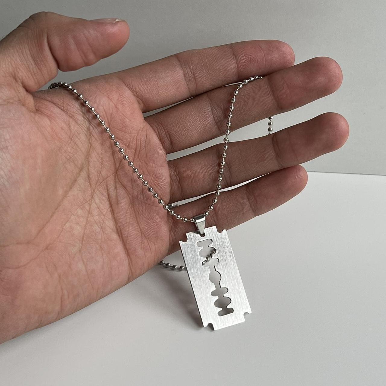 y2k 2000s heavy metal silver gothic emo razor blade... Depop