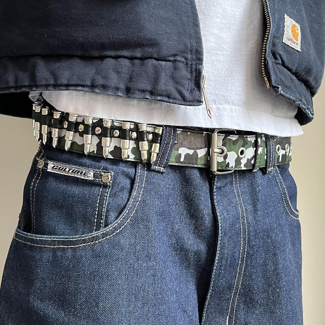 y2k 2000s bullet studded camo belt these belts are... - Depop