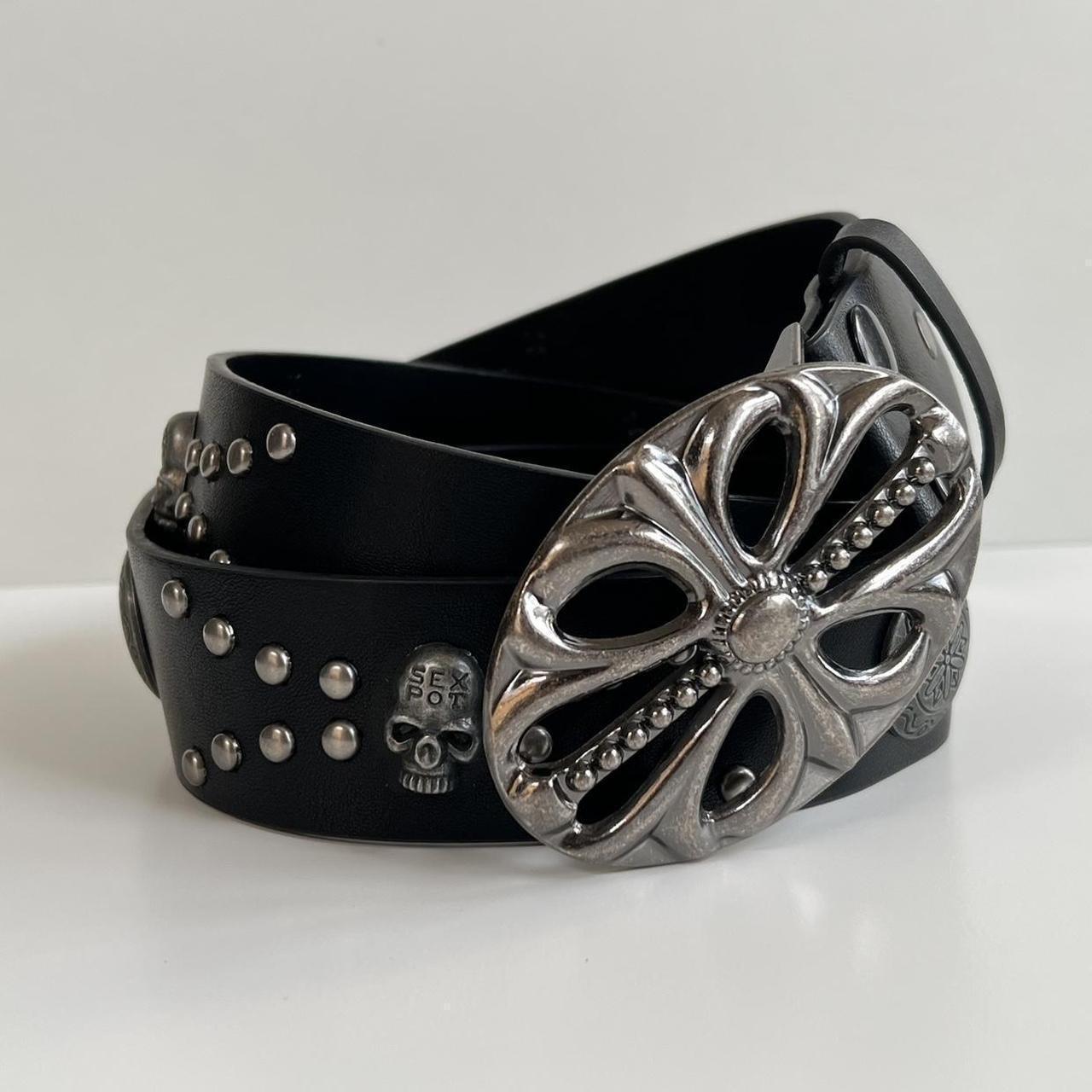 y2k 2000s vintage skeleton chrome cross studded goth | Depop
