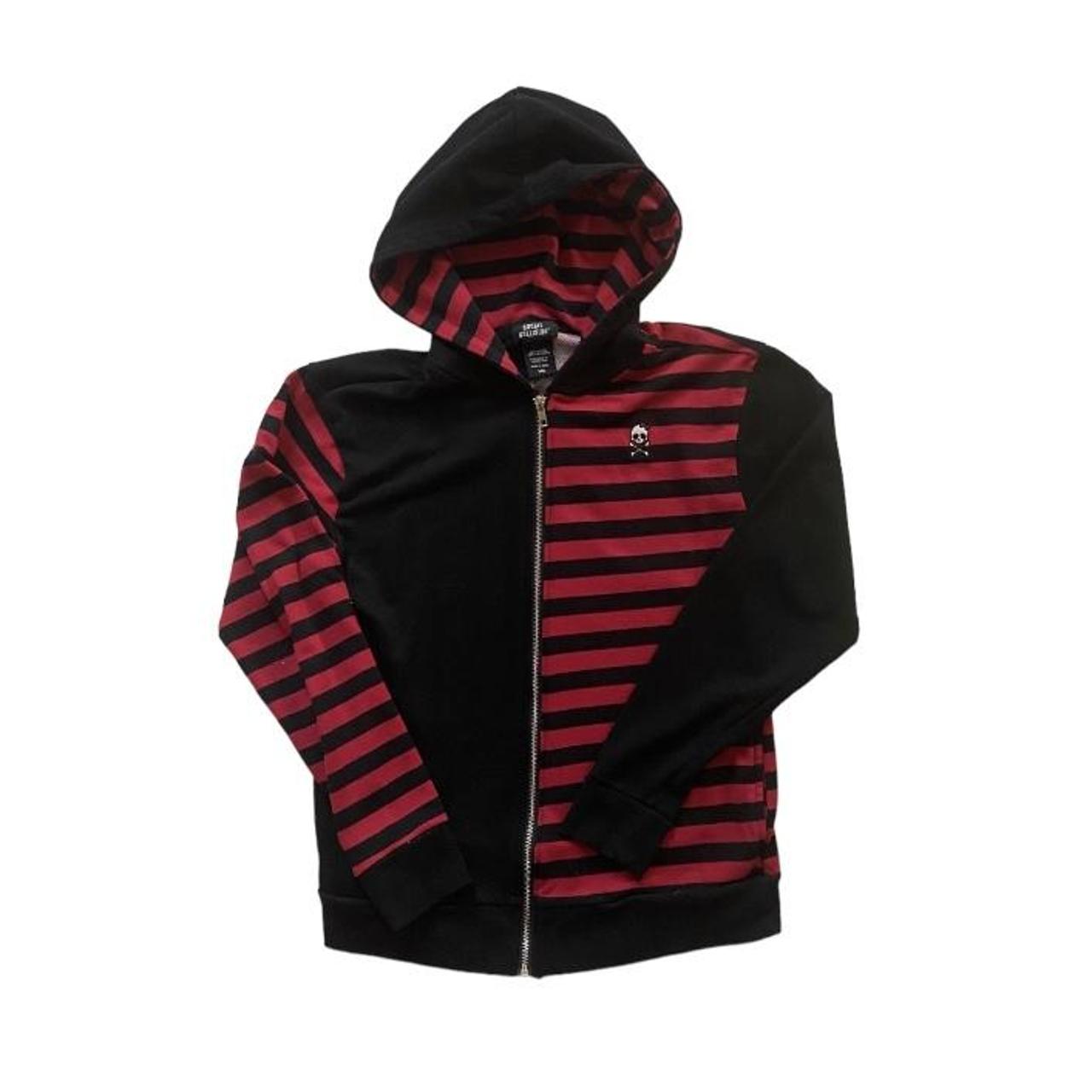 red and black striped zip up hoodie monster... Depop