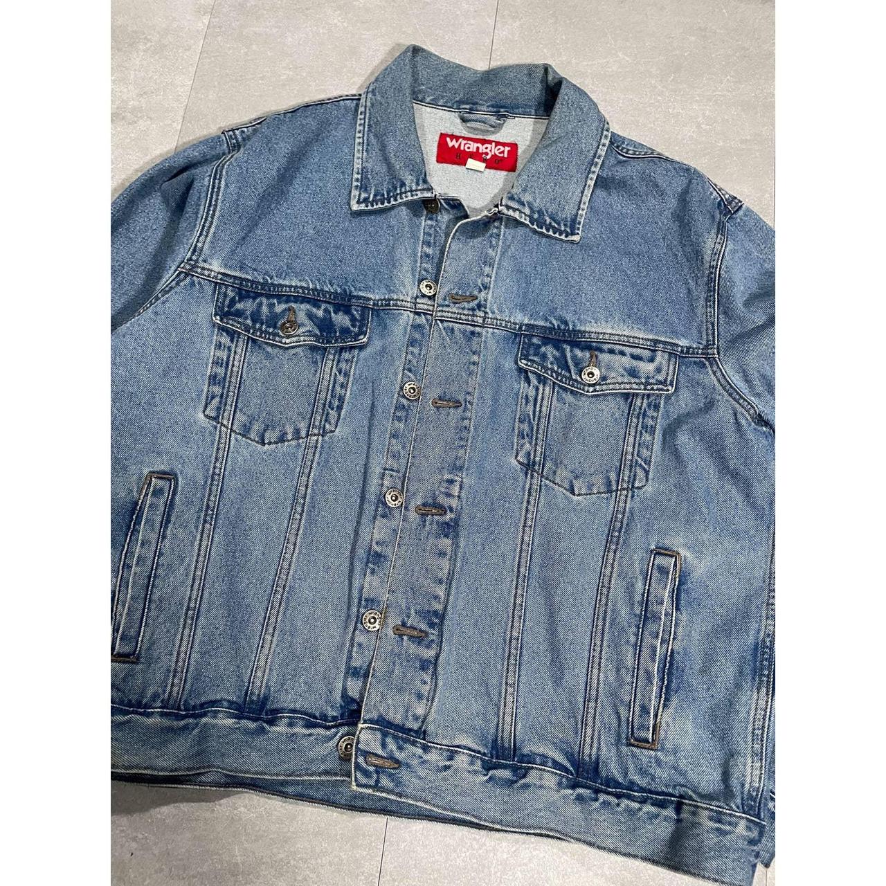 Vintage Wrangler Hero Denim Trucker Blue Jean Jacket... - Depop