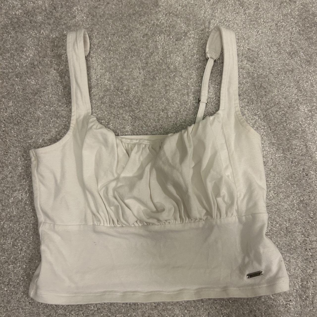 Hollister white ruched top/tank Size small, cropped... - Depop