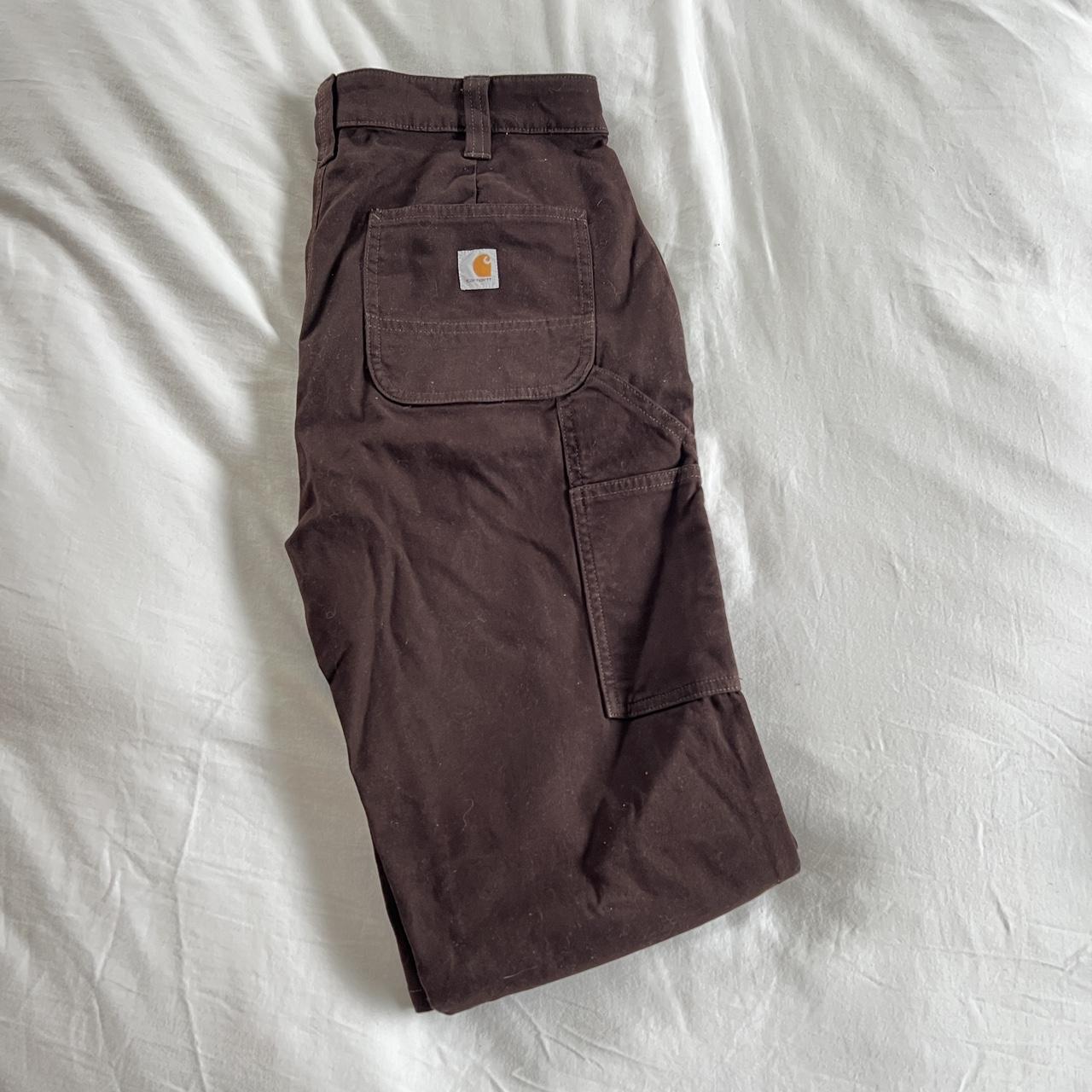 Dark brown carhartt pants, double-front knee, loose... - Depop