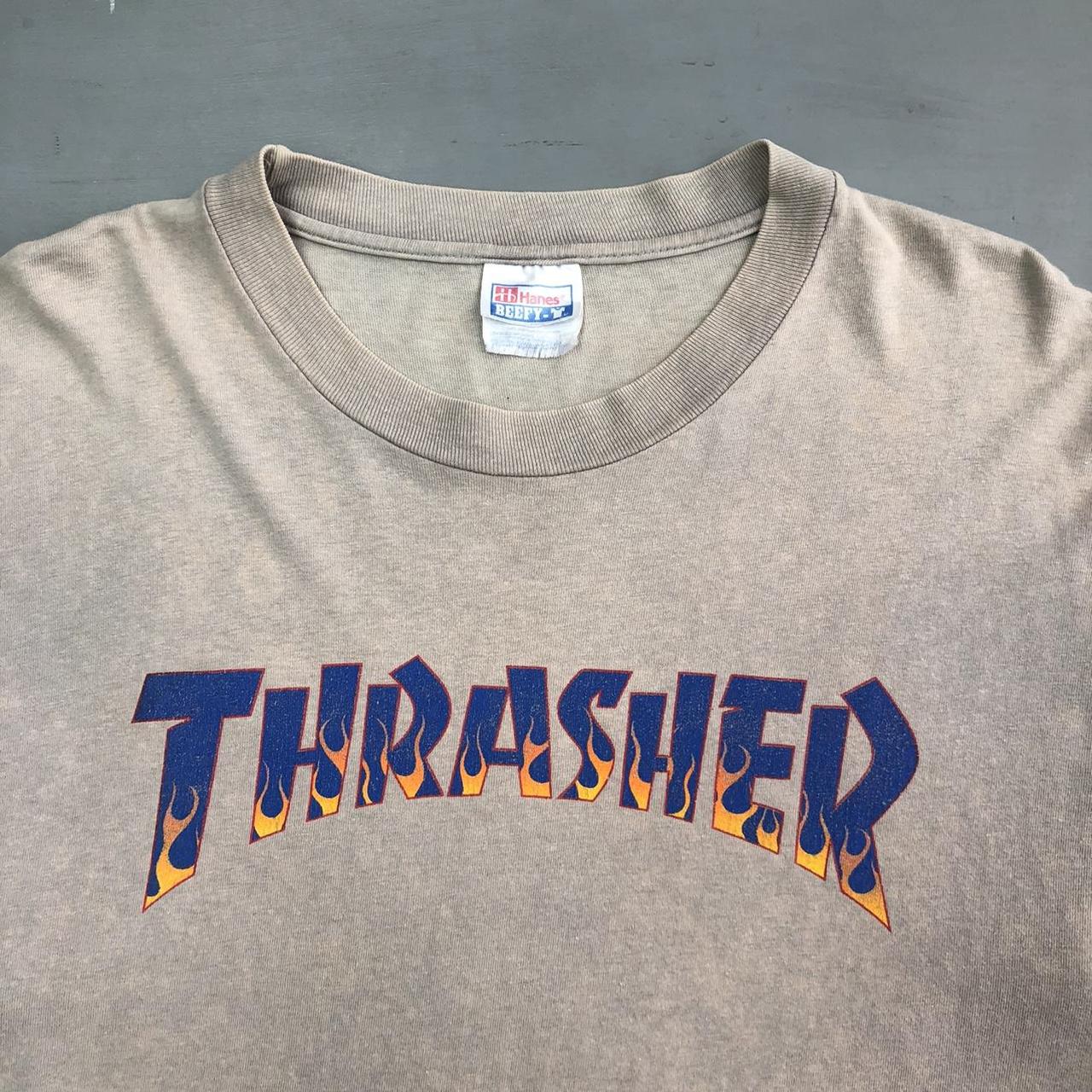 Vintage 90s thrasher flames t shirt Hanes beefy... - Depop