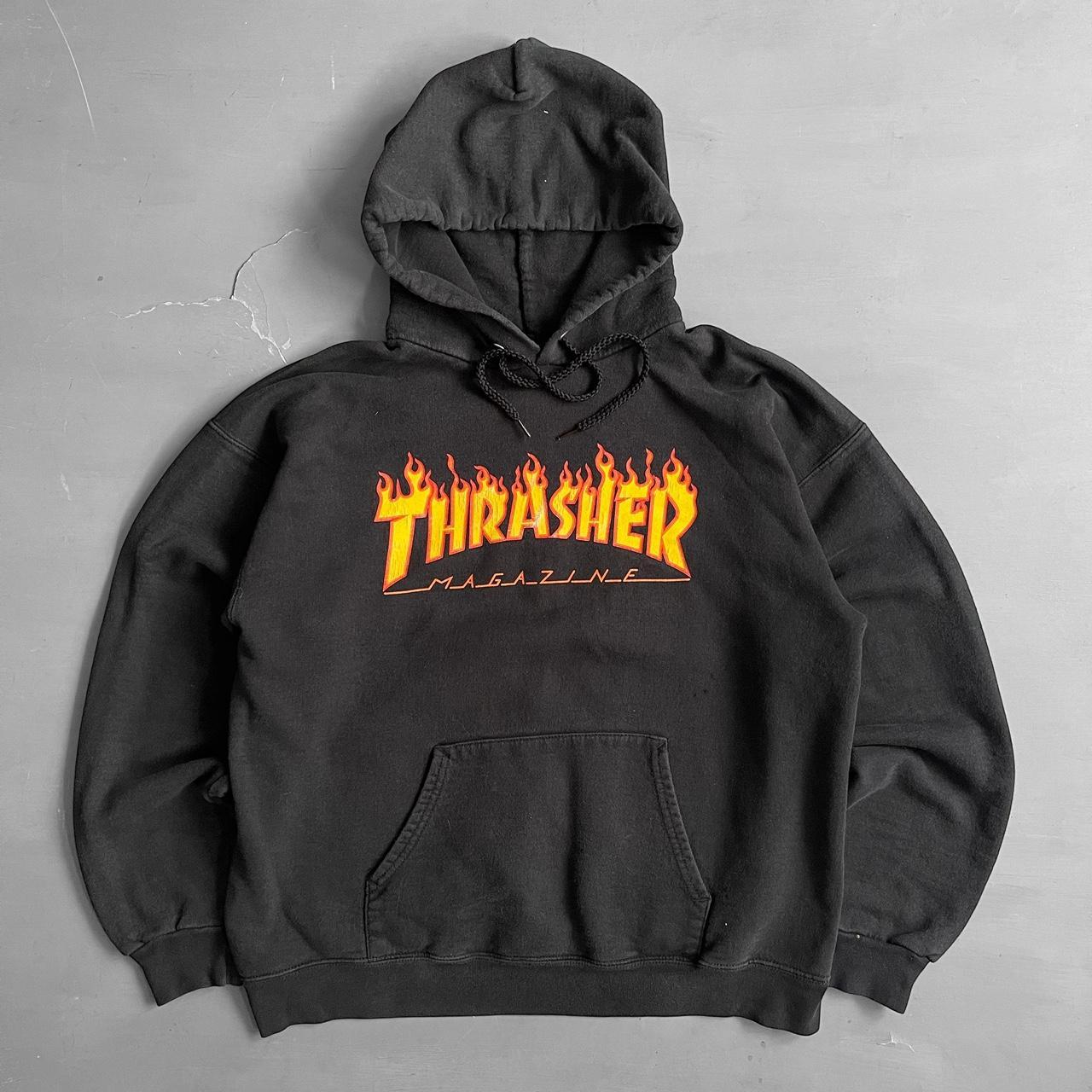 2000s thrasher magazine flame hoodie pullover hoodie... - Depop