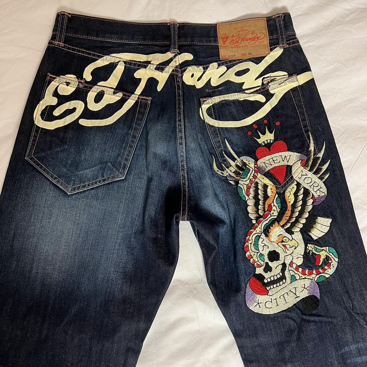 Ed Hardy Men's Navy Jeans | Depop