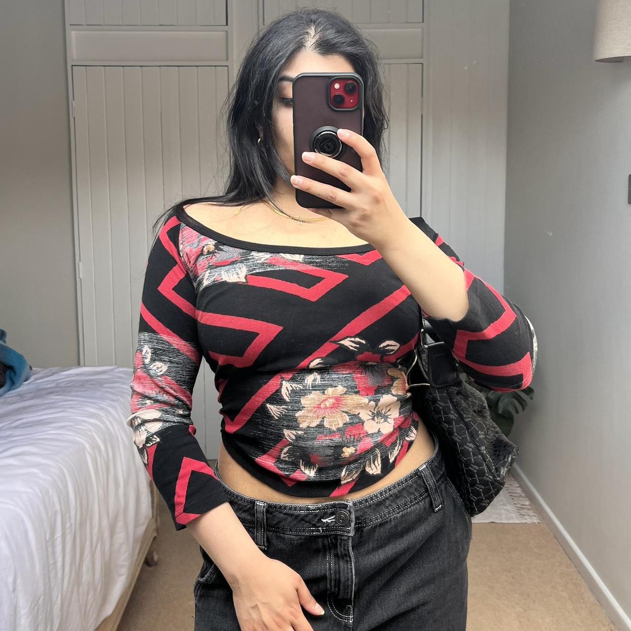 Custo Barcelona Women's Black and Red Blouse | Depop
