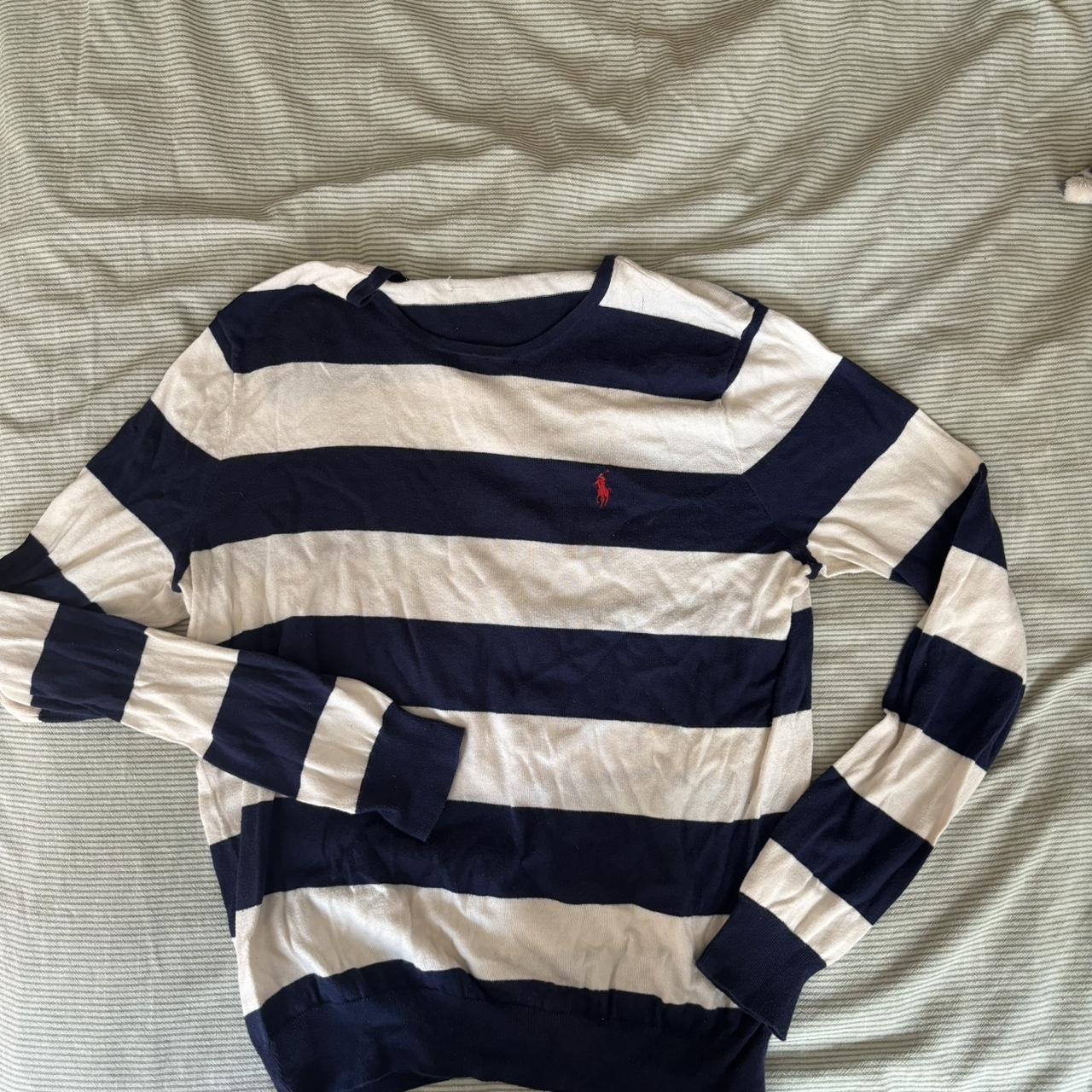 vintage Ralph Lauren white navy stitching long - Depop