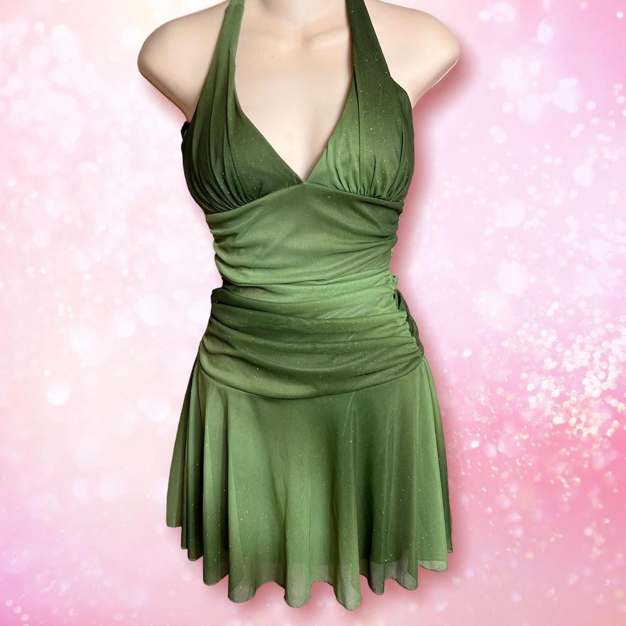 Taboo Green Glitter Dress Tag size small, halter... - Depop