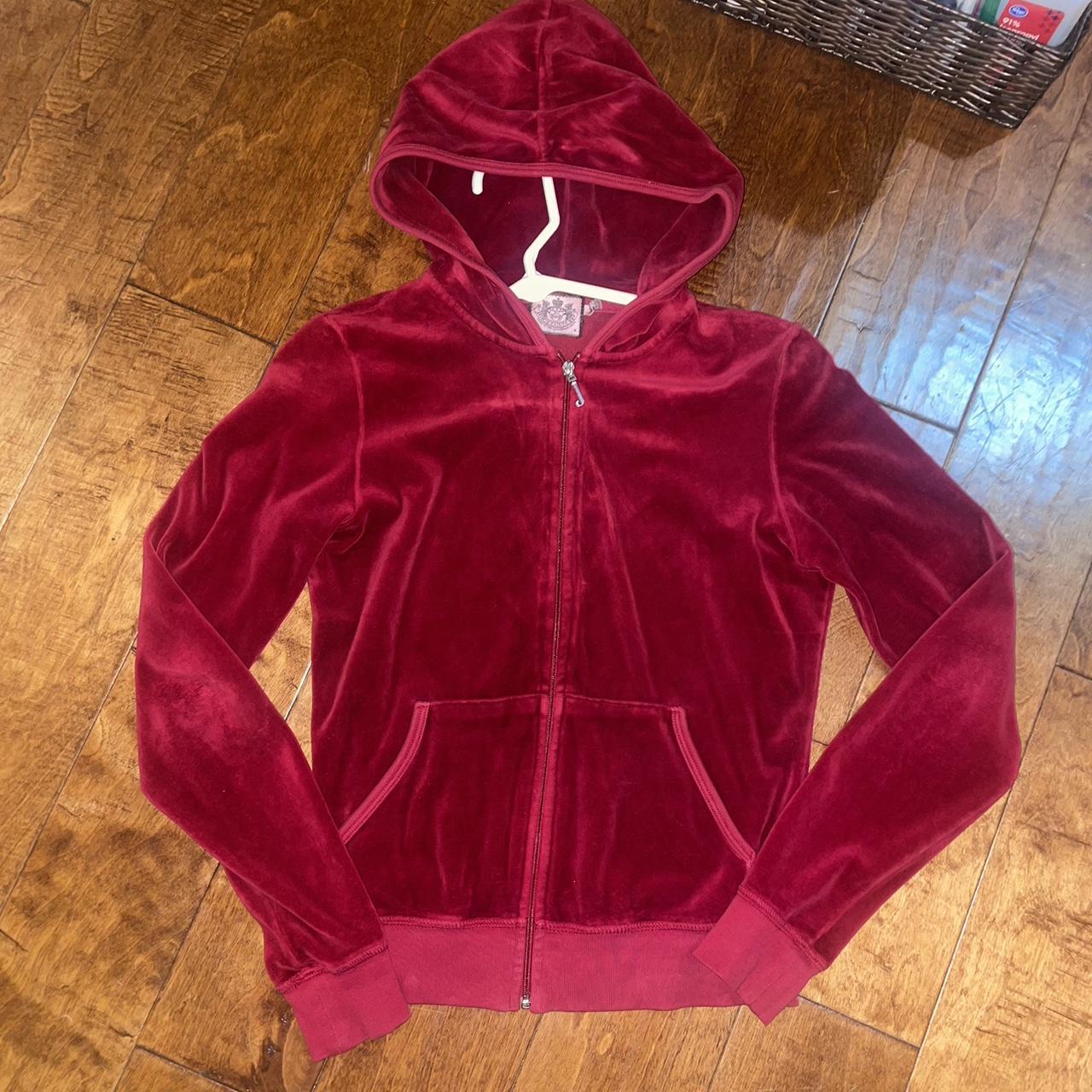 Red Velour Juicy Couture Zip Up Jacket From The Depop