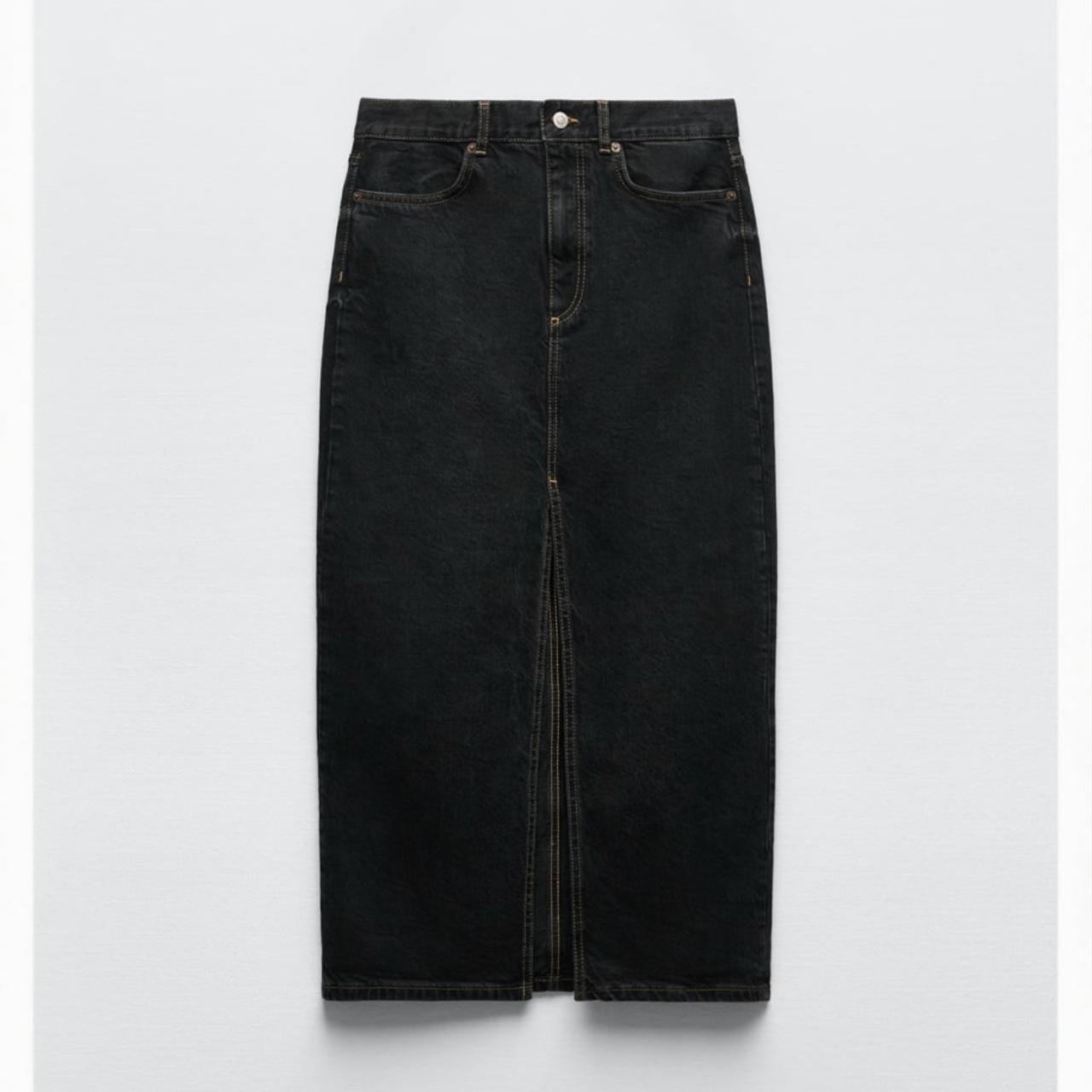 ZARA denim midi skirt with front slit BRAND NEW with... Depop