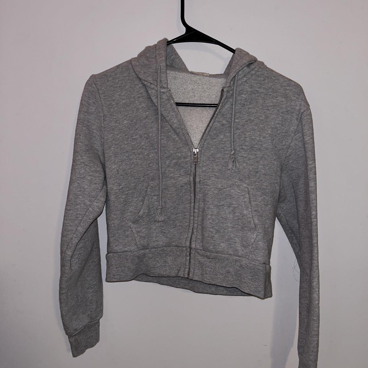 john galt/brandy melville light grey cropped zipup.... Depop