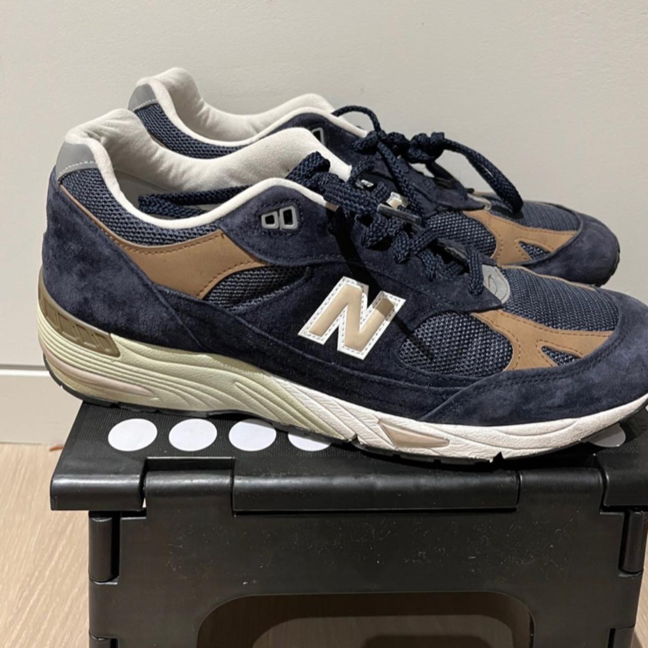 Made in England Navy New Balance 991s, worn once in... - Depop
