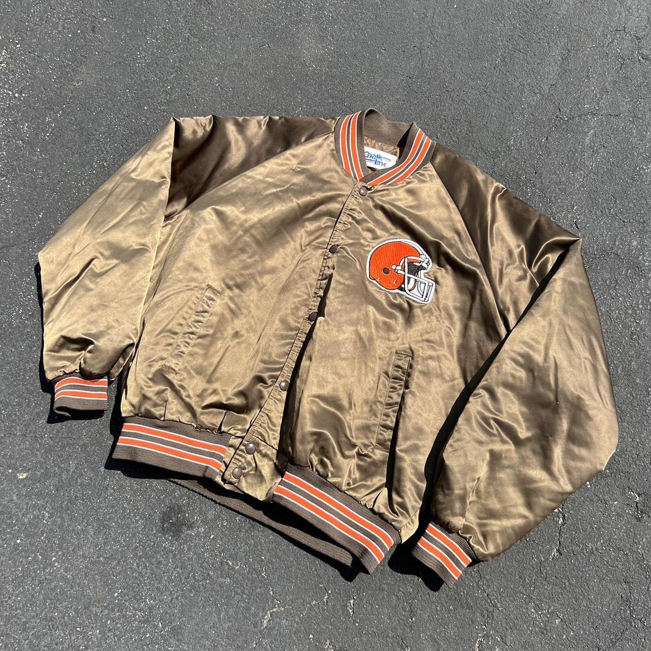 Vintage Cleveland Browns Chalk Line Size Medium Satin Bomber Jacket NFL 80s  90s